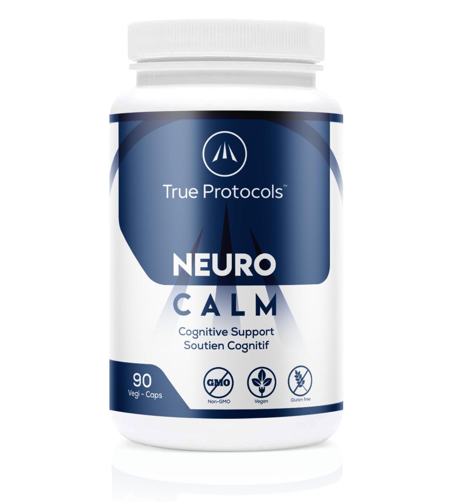 TRUE PROTOCOLS - Neuro Calm - L-Theanine (75mg) + GABA (75mg) + Glycine (250mg) + Bacopa (100mg) + Vitamin B6 (2.5mg) - 90 Highly absorbable Vegan Capsules - For Optimal Cognitive Health Mood Balance & Sleep - 100% Non-GMO Supplement - Buy Online on GoSupps.com