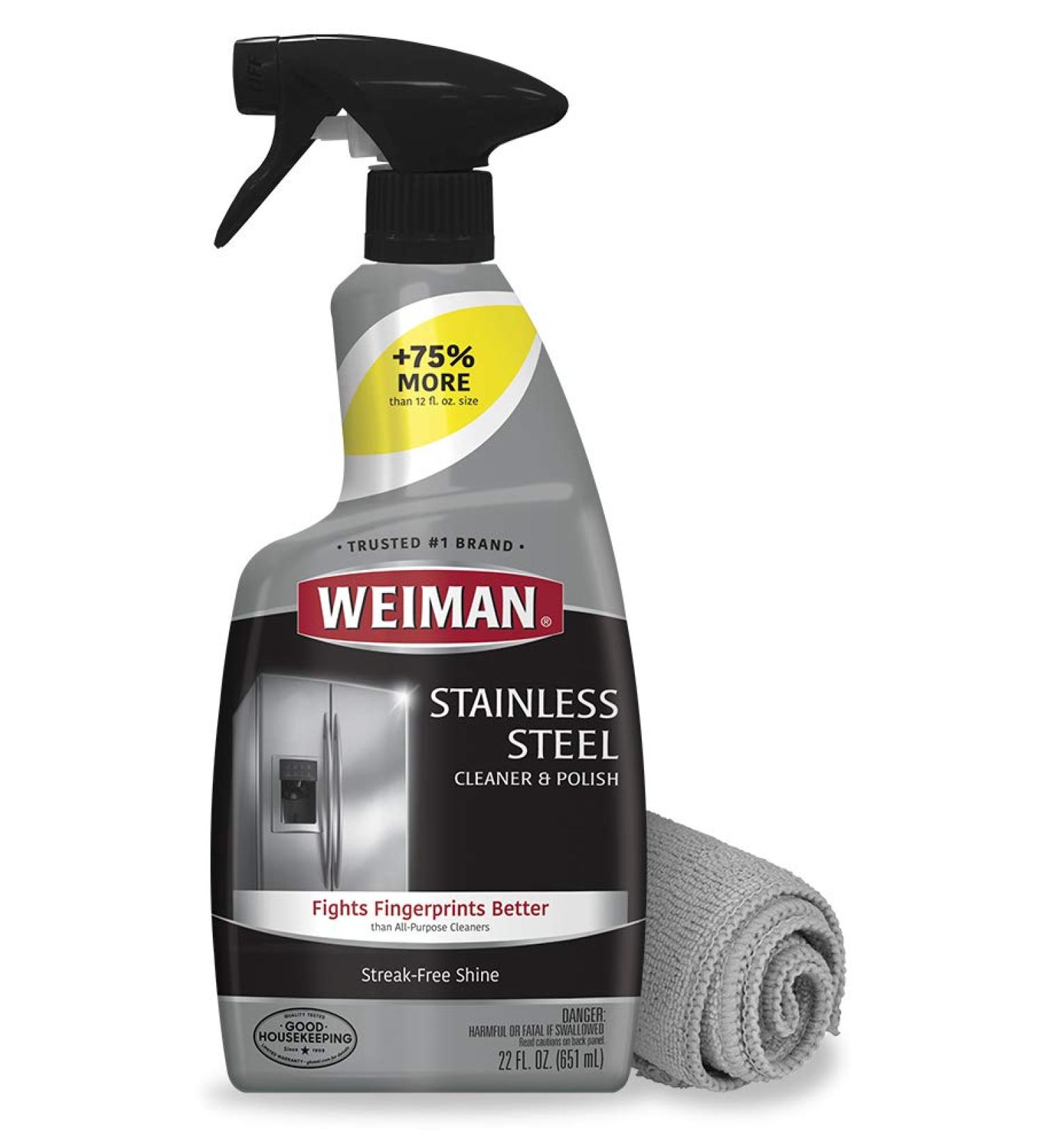 Weiman Stainless Steel Cleaner and Polish with Microfiber Cloth - Protects Appliances, Leaves Streak-Free Shine - Ideal for Refrigerator, Dishwasher, Oven, Grill - Buy Online on GoSupps.com