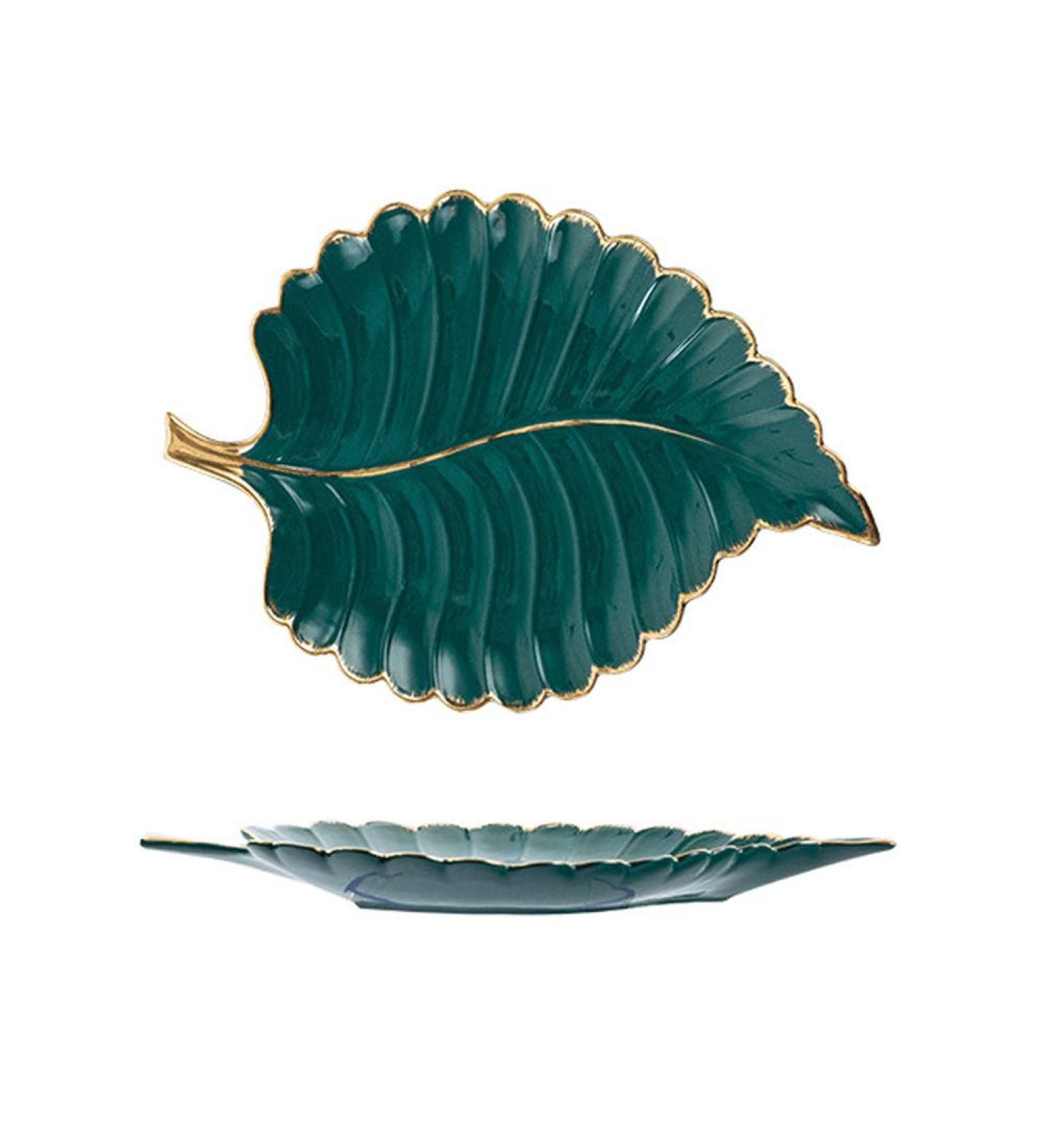 Fruit Dish Gold Plating Ceramic Plate Set Fashion Maple Leaf Design Jewelry Tray Tableware Accessories Dim Sum Fruit Plate Kitchen Dining Dish Green L - Buy Online on GoSupps.com