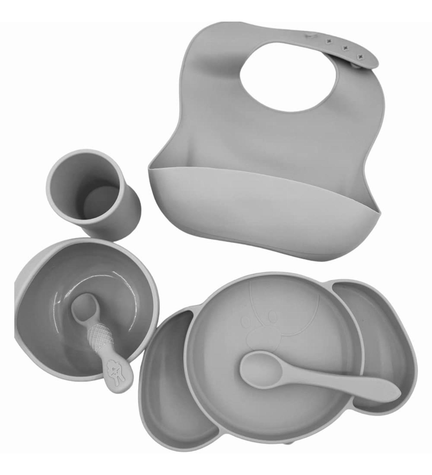 6-Piece Silicone LED Weaning Baby Feeding Set in Gray | BPA-Free, Dishwasher Safe - Buy Online on GoSupps.com