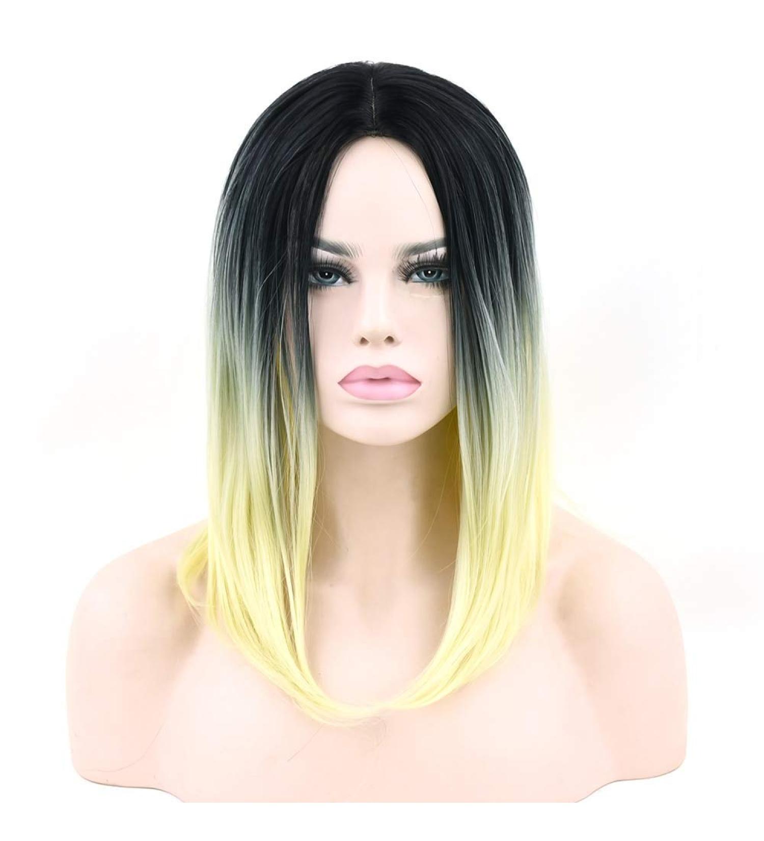 LFMDJF 11 Colors Synthetic Hair Black To Red Hair Short Straight Wigs High Temperature Fiber Wig for Women 16inches T1B/613 NC/4HL