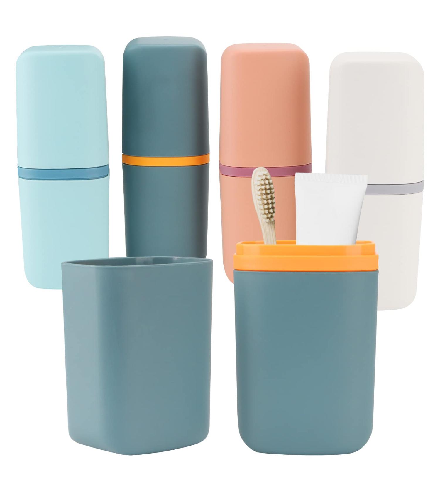 Ngosuet 4-Part Travel Toothbrush Set | Toothbrush Holder for Home & Trips | Stylish Blue Light Blue Pink & Gray - Buy Online on GoSupps.com