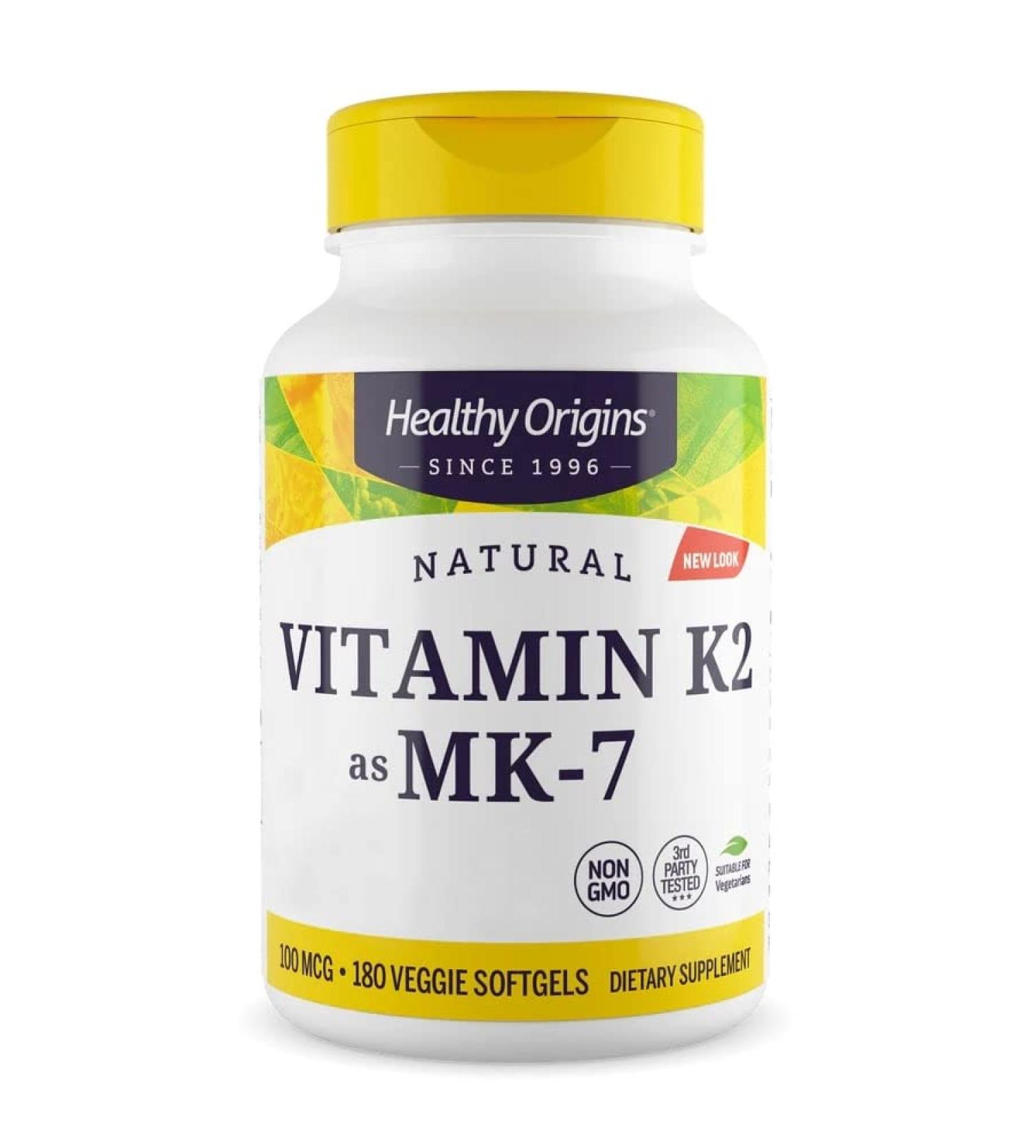 Healthy Origins Vitamin K2 MK-7 100mcg - 180 Vegetarian Softgels | High Strength, Lab Tested, Gluten-Free, Non-GMO - Buy Online on GoSupps.com