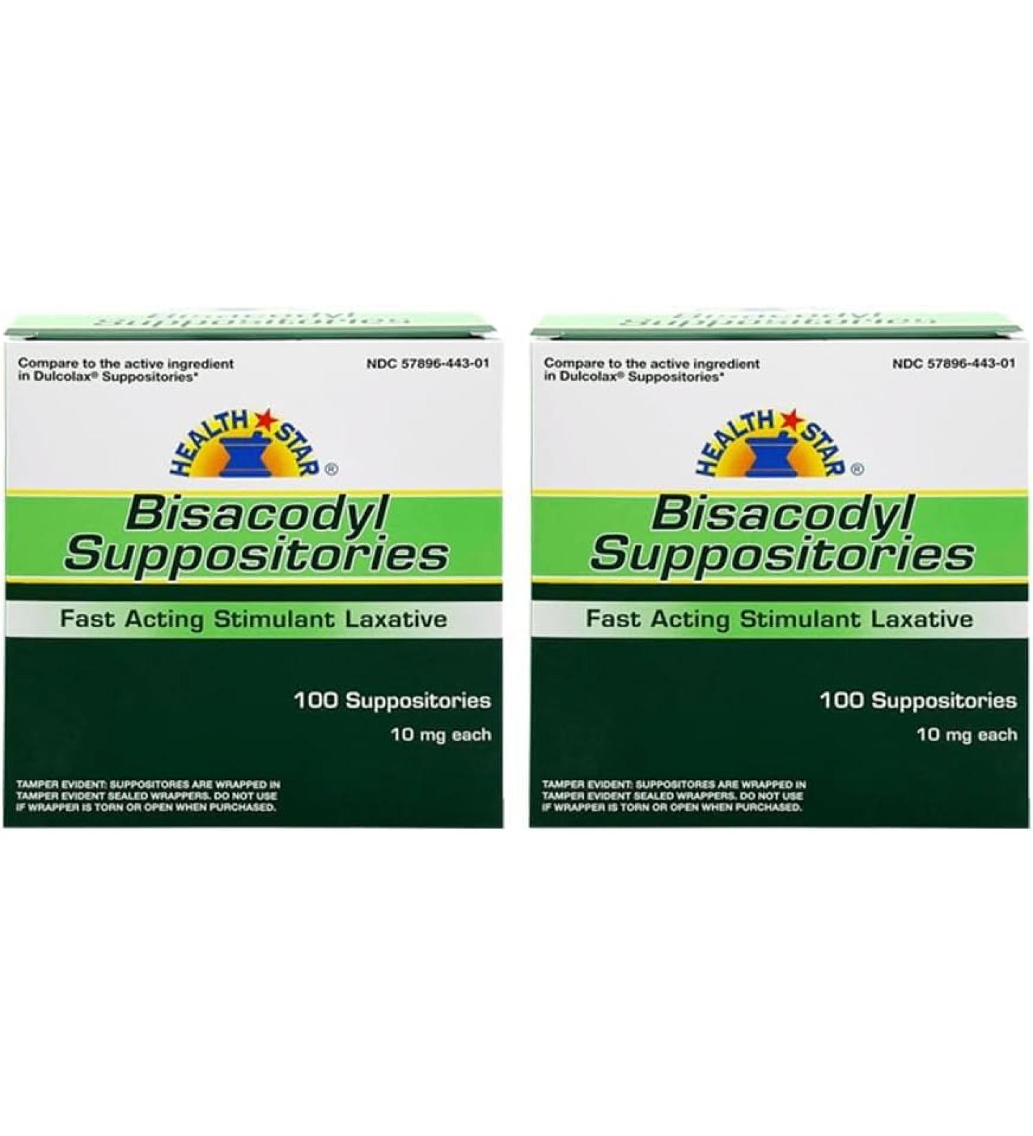 Bisacodyl Suppositories 10mg Fast-Acting Laxative for Constipation Relief Rectal Suppository for Adults- Stool Softener Medicated Suppositories- Daily Stimulant Laxative (100 Count) (Pack of 2) 100 Count (Pack of 2) - Buy Online on GoSupps.com
