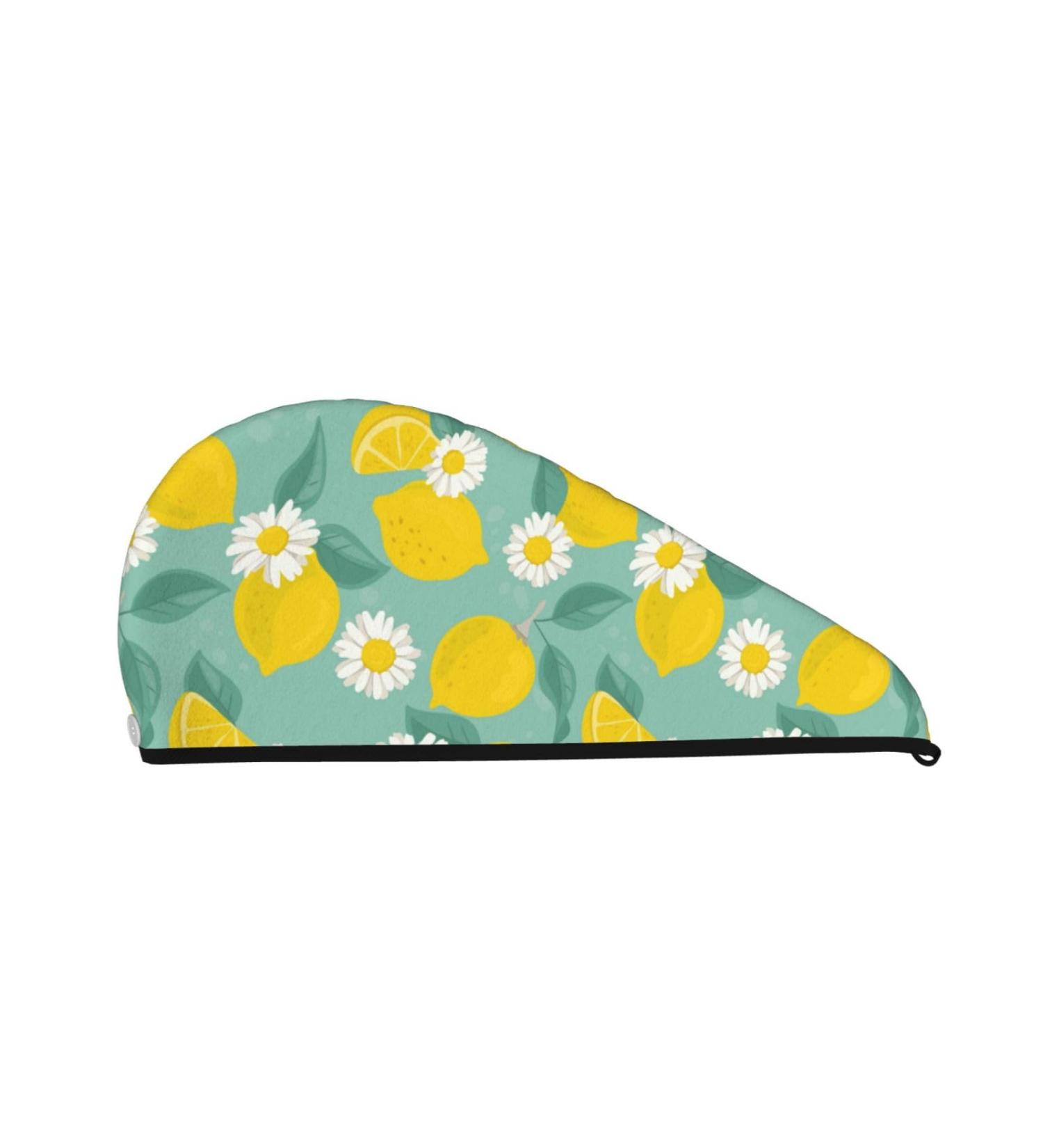 Hair Towel Wrap Quick Drying Towel Turban with Button | Lemons & Chamomile Design - Buy Online on GoSupps.com