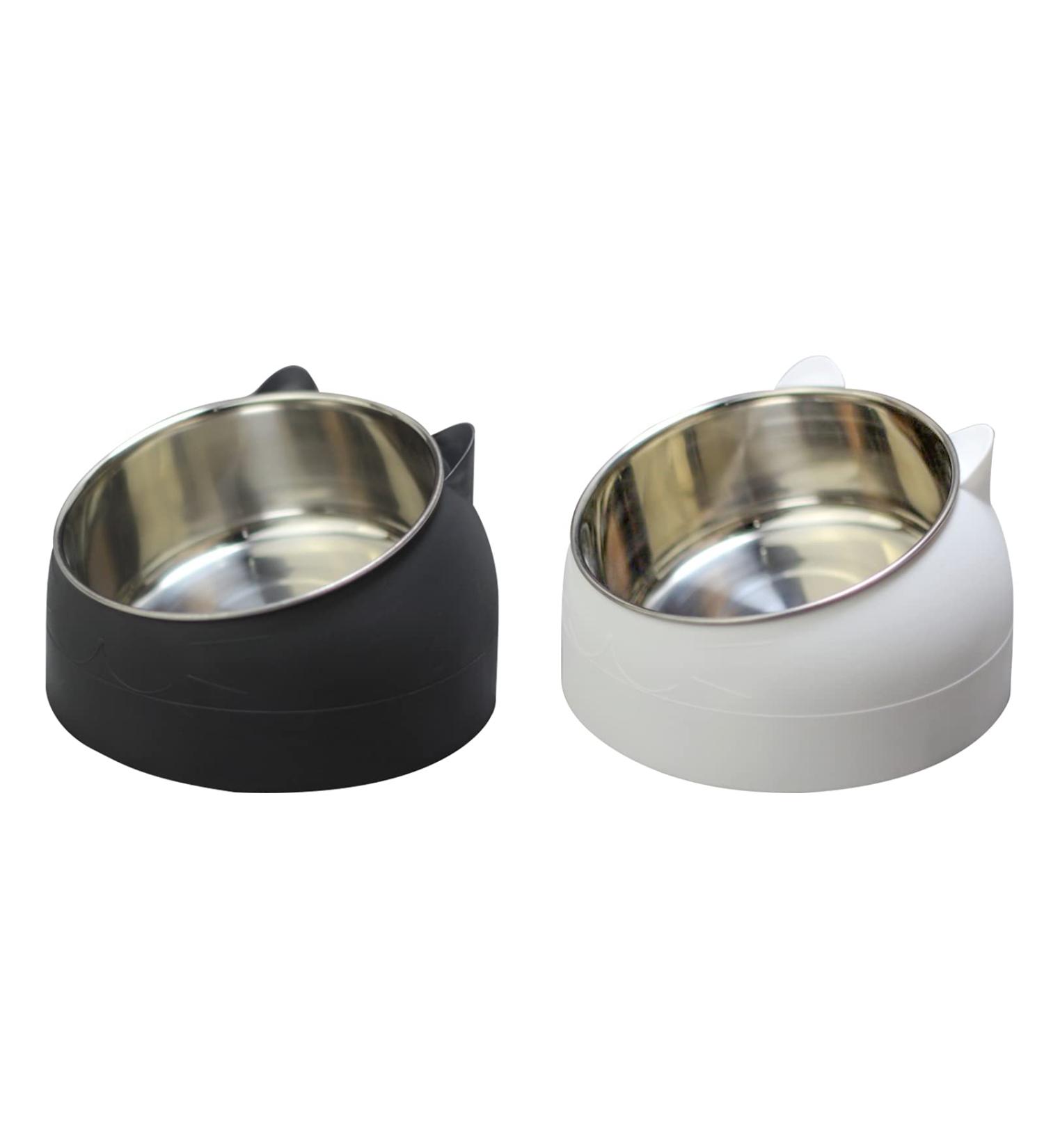 2 Pack Stainless Steel Pet Cat Bowl Cat Food Bowl Cat Water Bowl (200 ml black+white) black+white 200 ml - Buy Online on GoSupps.com