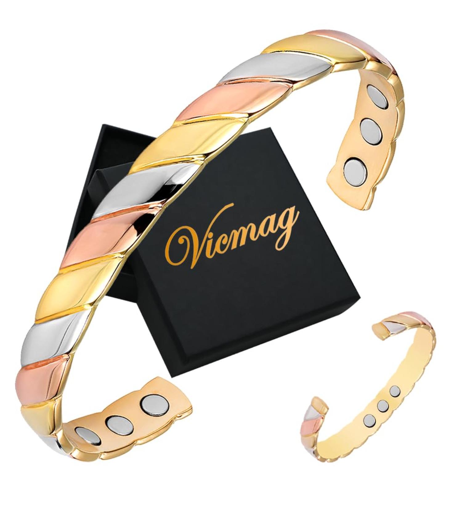 Vicmag Copper Magnetic Bracelet for Women - 9X Ultra Strength Magnets - Adjustable Size - Gift Box Included (Tricolour Diamond) - Buy Online on GoSupps.com