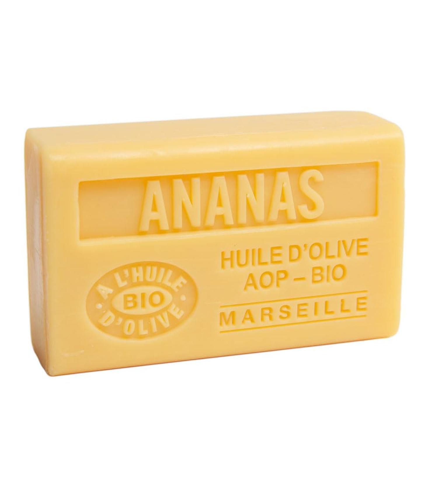 Savon de Marseille - Nourishing French Soap Made With Pure Organic Olive Oil and Shea Butter - Pineapple Fragrance - 125 Gram Bar