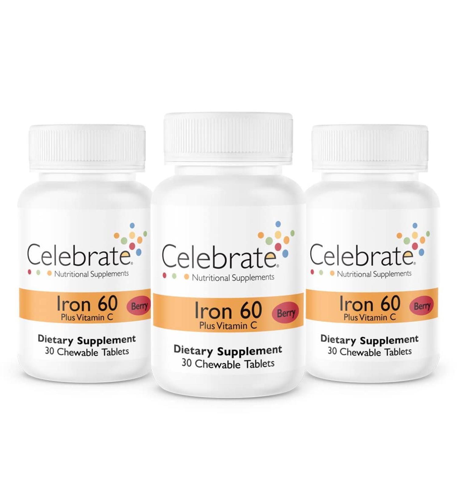 Celebrate Iron + C 60 mg chewable Berry - 90 Count 90 Count (Pack of 1)