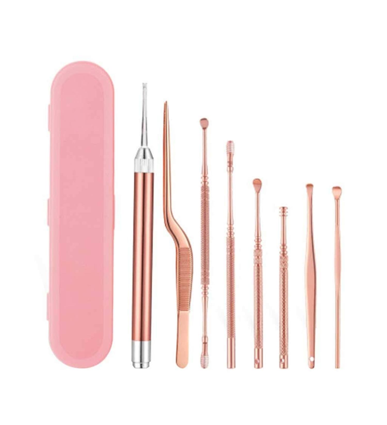 LED Ear Pick Ear Wax Removal Set - 8Pcs Adults Ear Care Kit with Tweezers for Nose Clean - RLZCFF - Buy Online on GoSupps.com