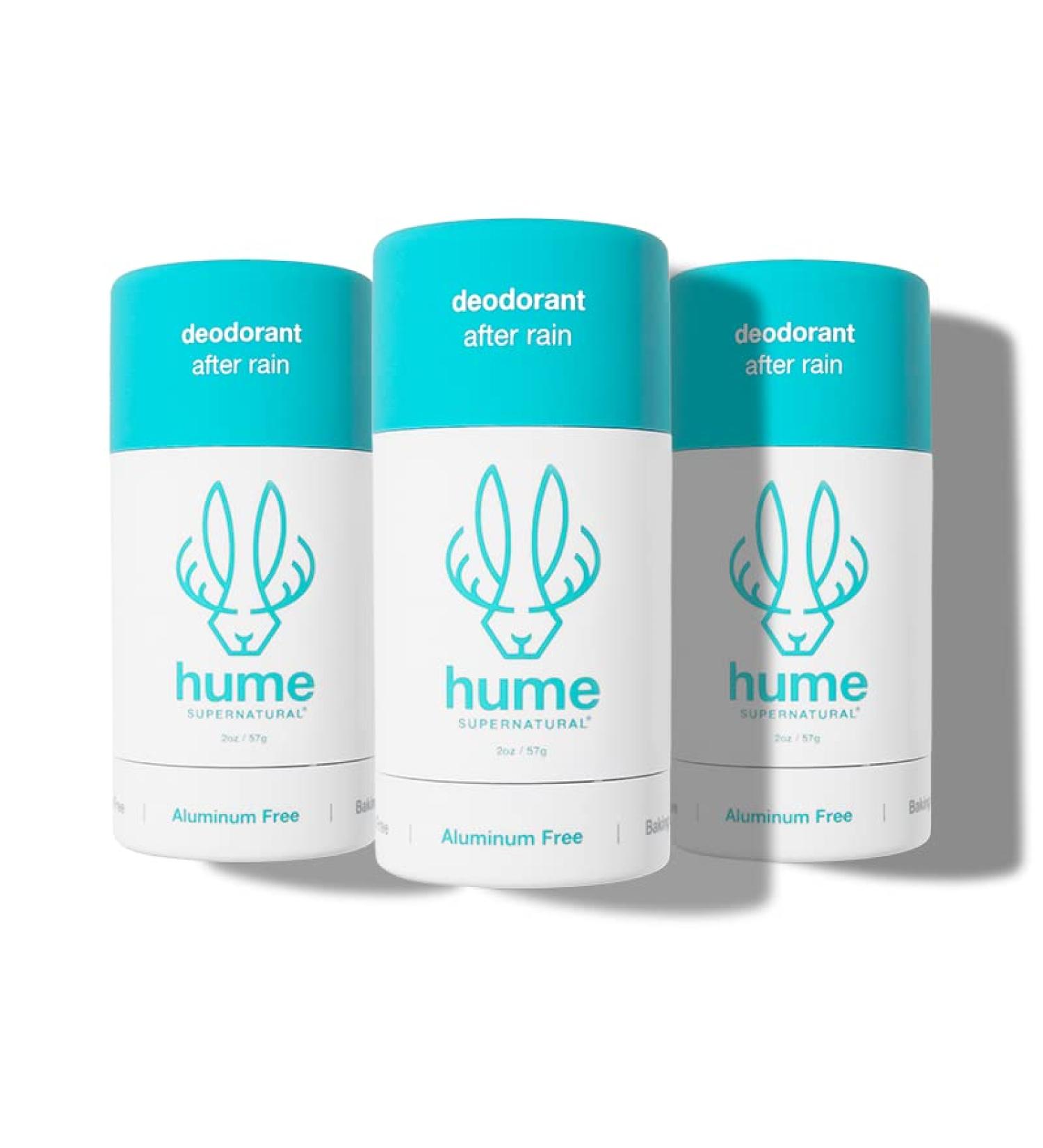 Hume Supernatural Aluminum Free Deodorant for Women & Men - Safe for Sensitive Skin - Probiotic Plant-Based Baking Soda Free Aloe & Cactus Flower Anti Sweat Stain & Odor - After Rain 3-Pack After Rain - 3-Pack - Buy Online on GoSupps.com