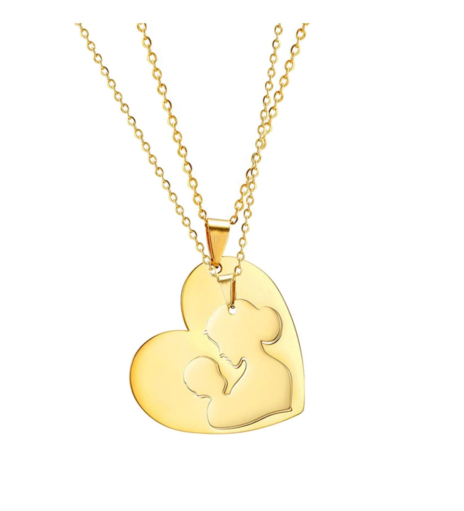 Oralgo Handmade Heart-Shaped Necklace Set for Mother & Daughter - 2 Gold Collarbone Chains Perfect Gift! - Buy Online on GoSupps.com