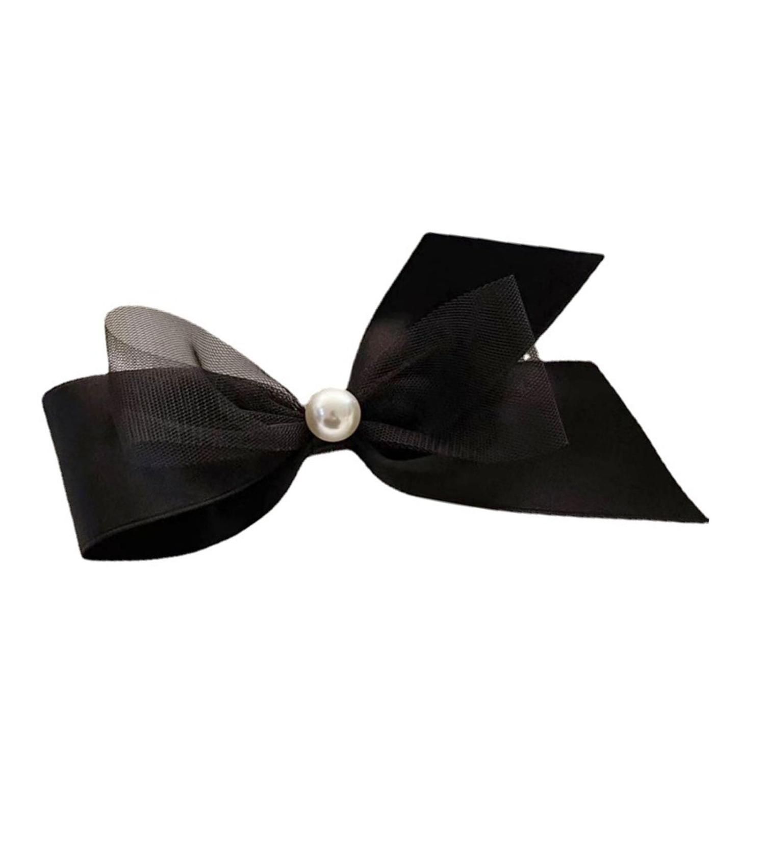 Black Satin Bow Hair Clip with Faux Pearl Decoration Men Girls Ideal for Parties Weddings Daily WearArtificial Pearl Mesh Hair Bow Pin for Women Girls - Buy Online on GoSupps.com