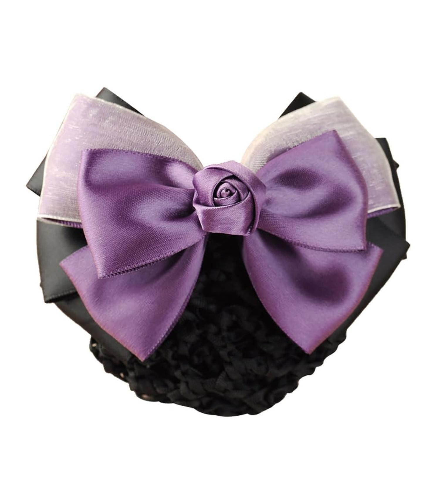 UUYYEO Bowknot Hair Snood Net Barrette Bun Cover Bow Hair Clip Knit Hairnet Bow Bun Bow Headdress Hair Accessories for Lady Women Purple - Buy Online on GoSupps.com