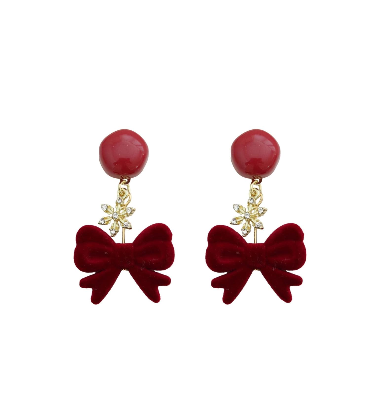Fashion Earrings Ladies Jewelry Vintage Red Bow Small Snowflake Earrings for Women Festive Party Banquet Jewelry Dainty Earrings Fashion Accessories - Buy Online on GoSupps.com