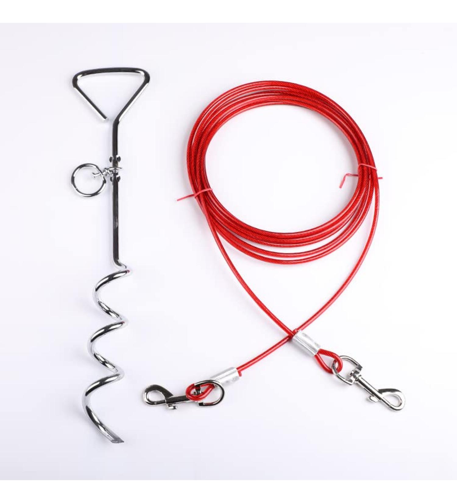 Spiral Heavy Duty Ground Spike Stake (40cm/16.14") with Outdoor Dog Camping Tie Out (3m Red) Dog Tie Out Cable and Stake for Dogs Out for Outdoor Yard and Camping - Buy Online on GoSupps.com