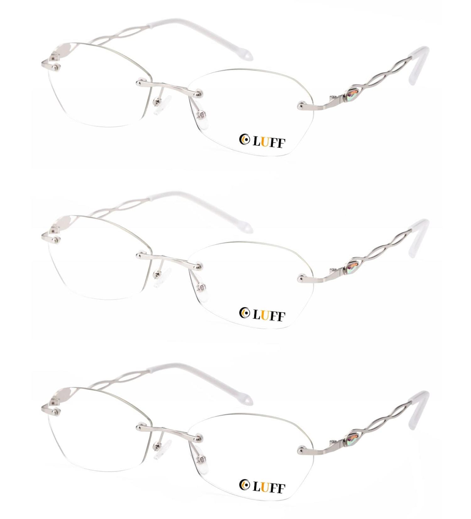 Luff Frameless Reading Glasses for Men & Women - Blue Light Blocking 2.5x Magnification Fashionable Metal Design Anti-Eye Strain - 3PC Silver Set - Buy Online on GoSupps.com