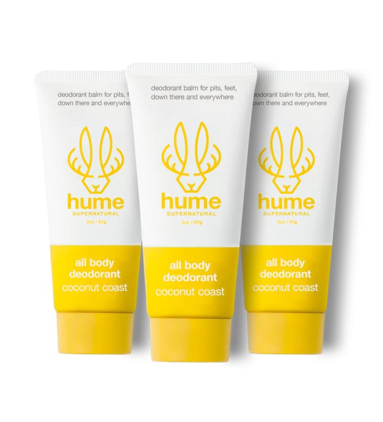 Hume Supernatural Invisible Whole Body Deo Balm - Full Body Protection - Aluminum Free No Baking Soda - Anti-Chafing Odor Control - Clinically Tested on Sensitive Skin (Coconut Coast 3-Pack) - Buy Online on GoSupps.com