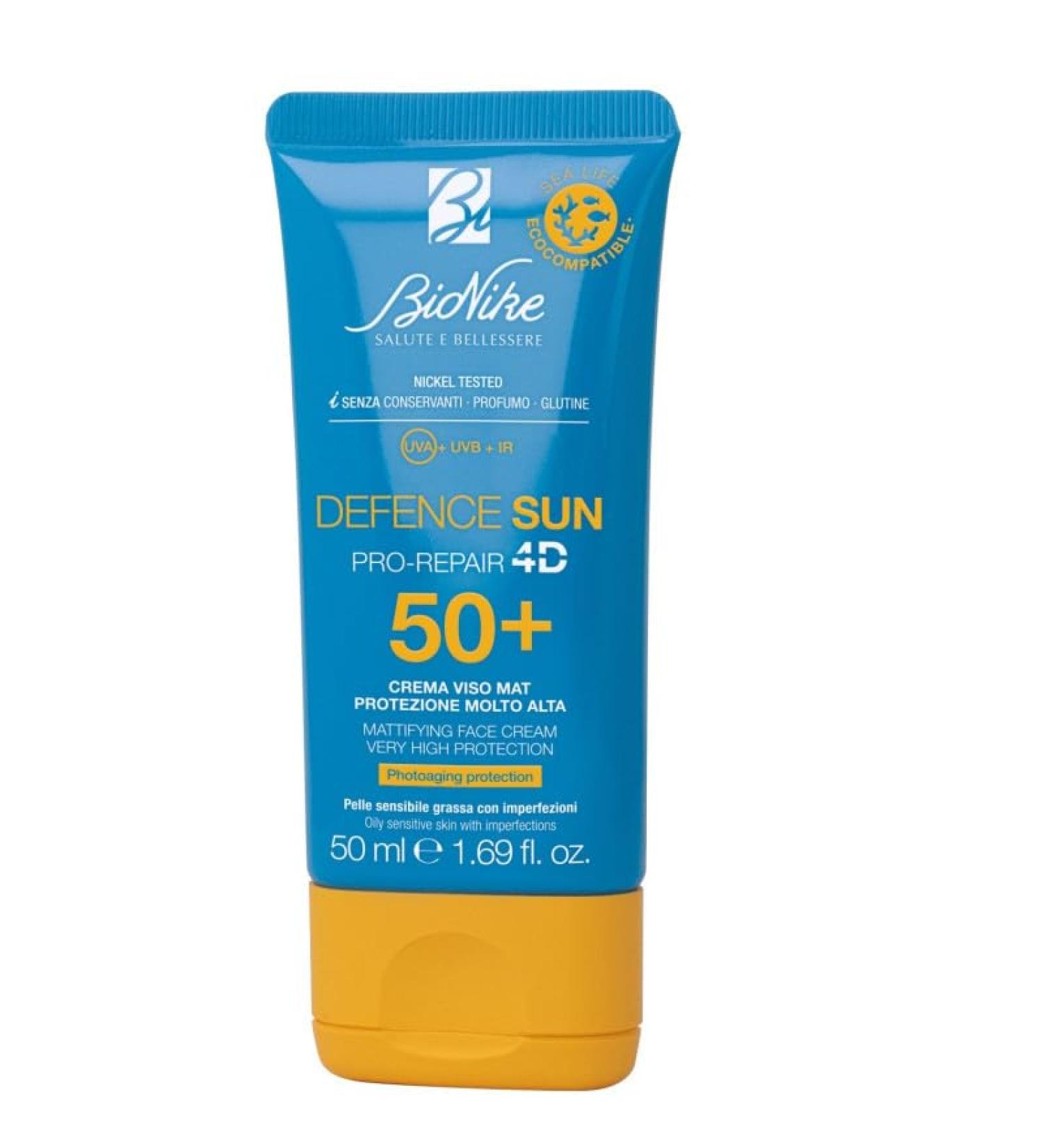 Bionike Defence Sun - Matte Face Sunscreen SPF 50+ for Oily Skin with Blemishes Sebonormalizing & Antioxidant Action Waterproof & Non-Sticky Uniform & Skin Repair 2x50