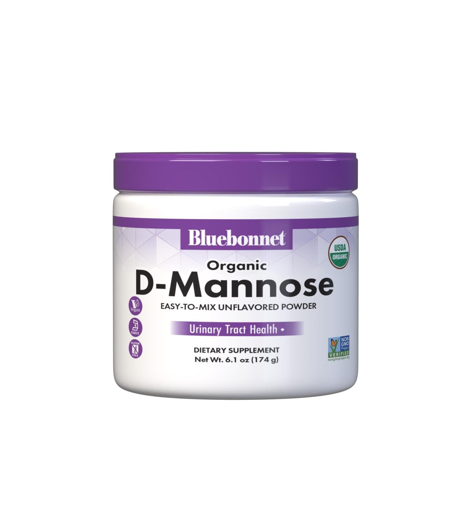 BlueBonnet Nutrition Organic D-Mannose Powder 2000 mg - Fast Acting Urinary Tract Support for Men & Women* - USDA Organic, Non-GMO, Vegan, Kosher, Gluten-Free 85 Servings, Unflavored Powder - Buy Online on GoSupps.com