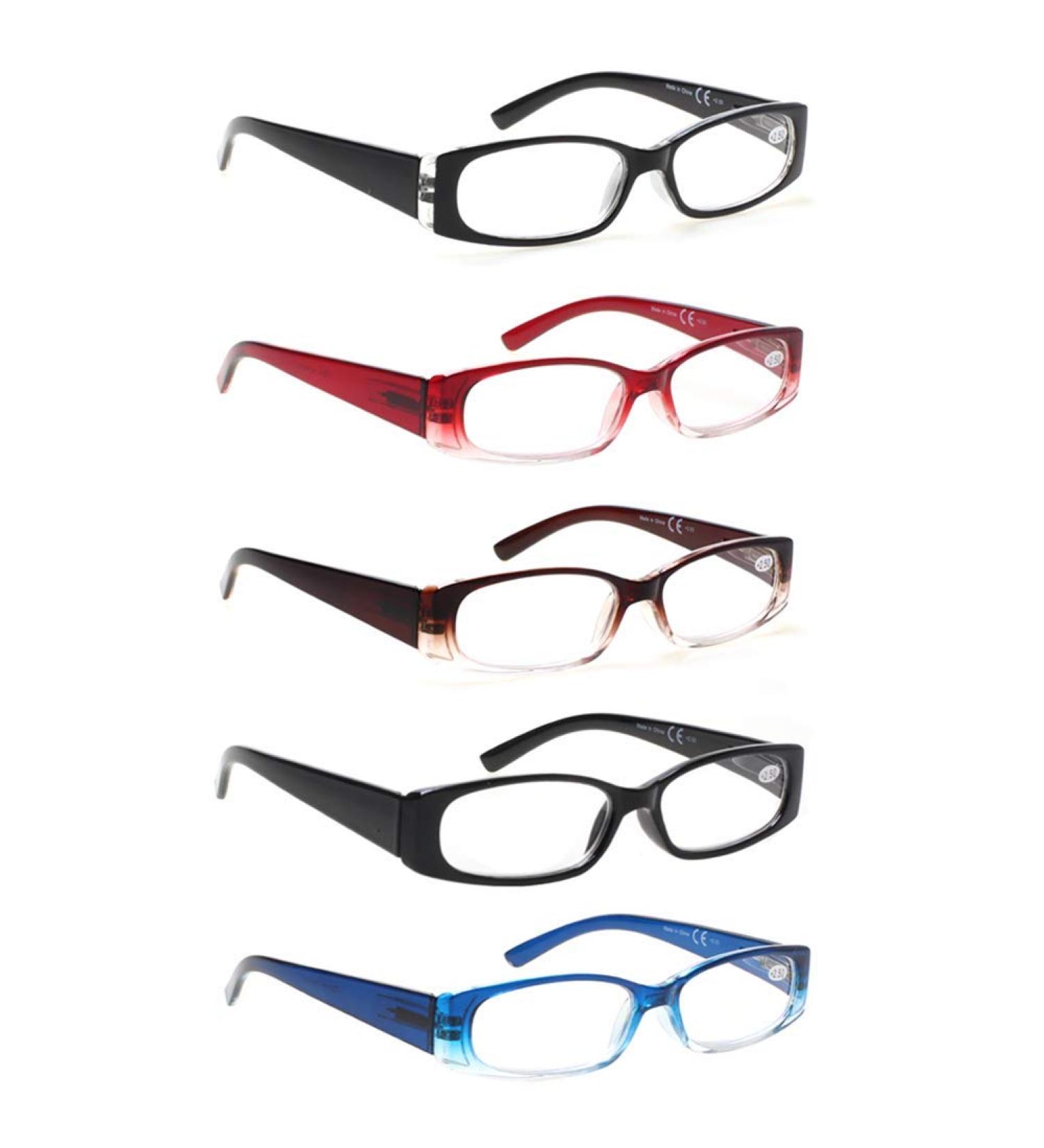 5 Pack Spring Hinge Rectangular Reading Glasses 2.5x - Fashion Quality Readers for Men and Women - Buy Online on GoSupps.com