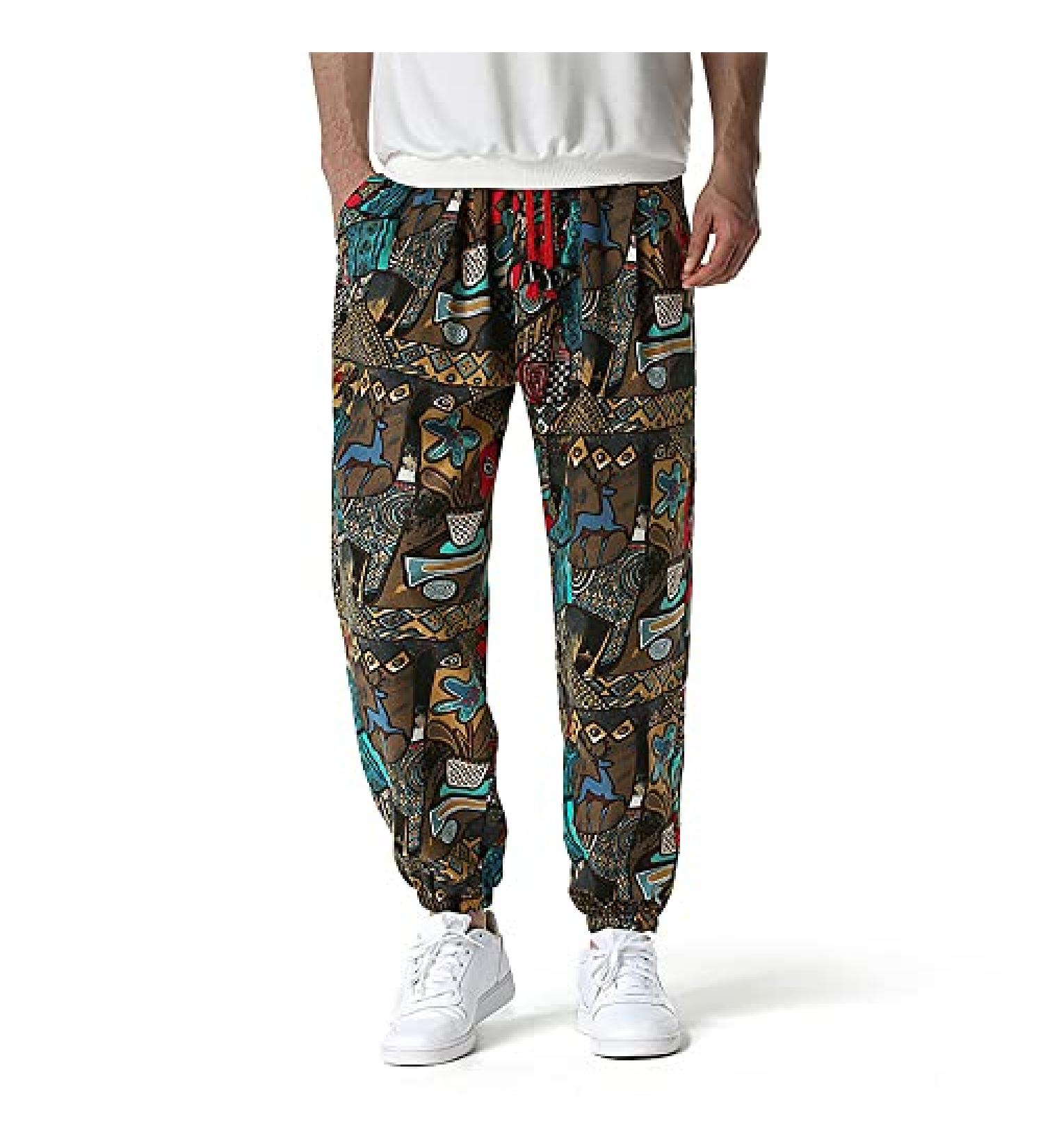 Men's Floral Paisley Print Harem Pants - Casual Cotton Streetwear for Hippie Yoga - Size Large - Buy Online on GoSupps.com