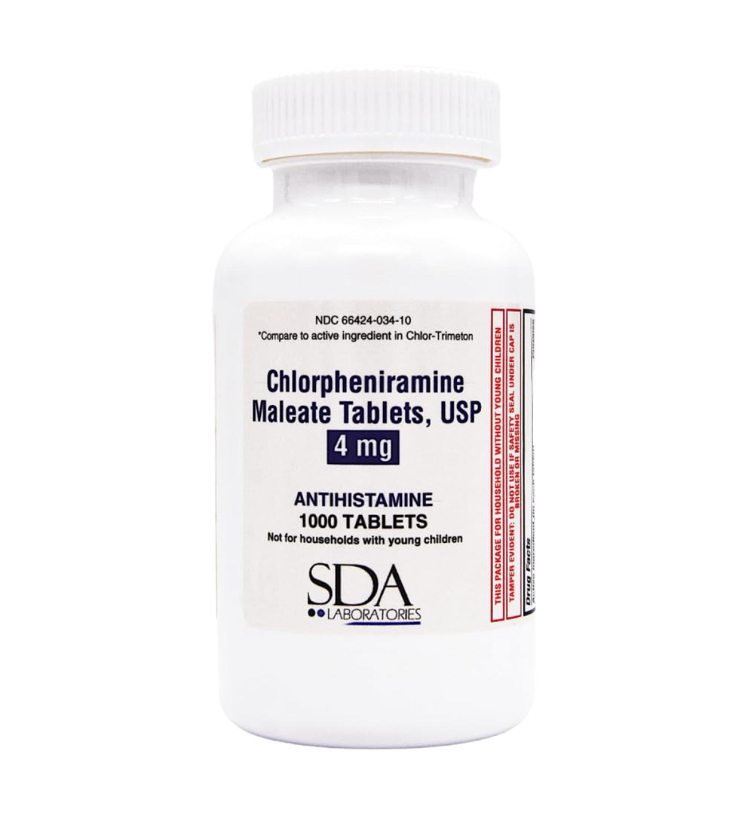 SDA Labs Chlorpheniramine Maleate 4mg Antihistamine - 1000 Tablets - Buy Online on GoSupps.com