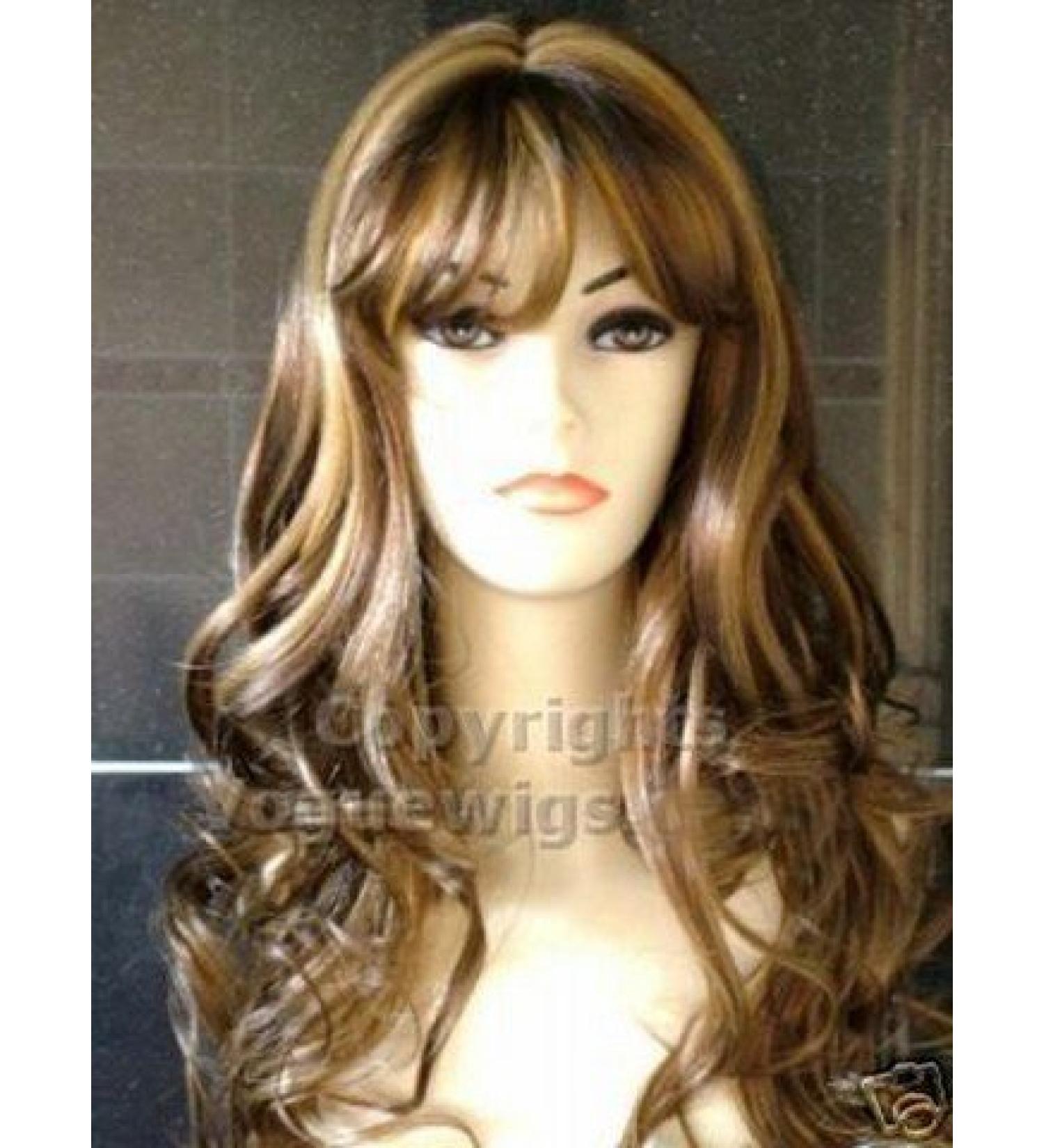 Forever Young Long Chocolate Brown and Honey Blonde Number 12B/149B Ladies Wavy Style Hi-Light Fashion Wig