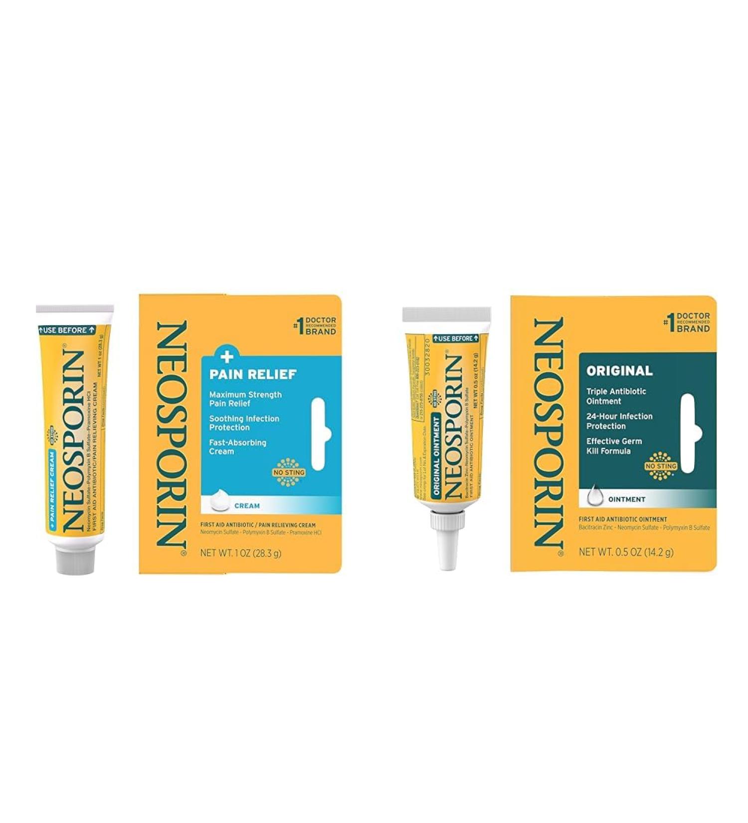 Neosporin Antibiotic Infection Protection & Pain Relief Creams 1 Oz and .5 Oz Original + First Aid Antibiotic Ointment 1 Ounce - Buy Online on GoSupps.com