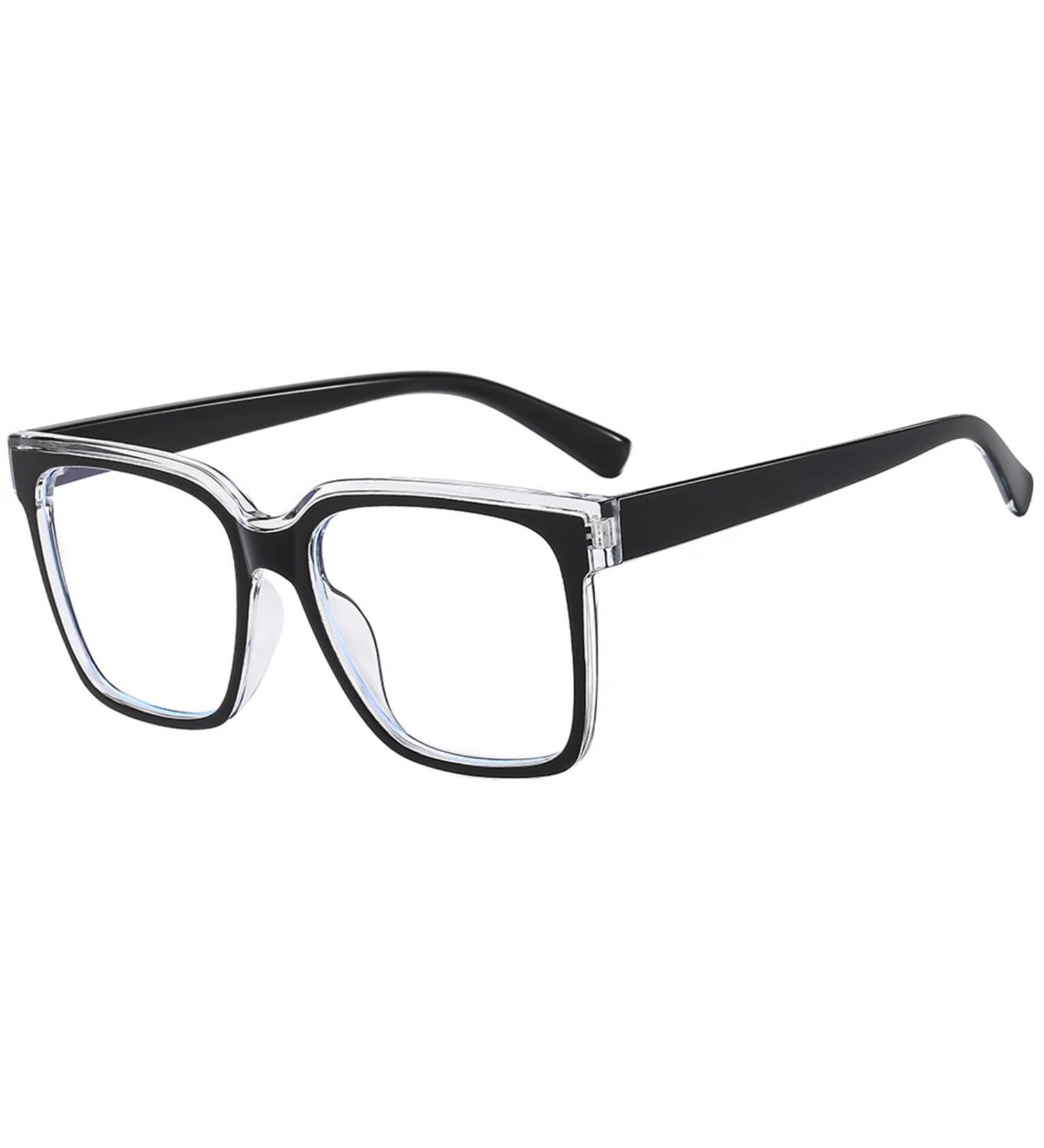 Oversized Blue Light Blocker Glasses for Women & Men | Fashion Square Eyewear | Non-Prescription Computer Eyeglasses - Black & Clear D2 - Buy Online on GoSupps.com