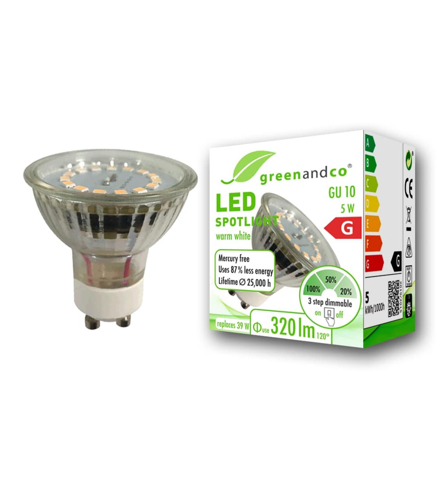 Buy Greenandco GU10 LED Spot Light - 5W 3000K Warm White Dimmable Flicker-Free 2-Year Guarantee - International Shipping Available - Buy Online on GoSupps.com