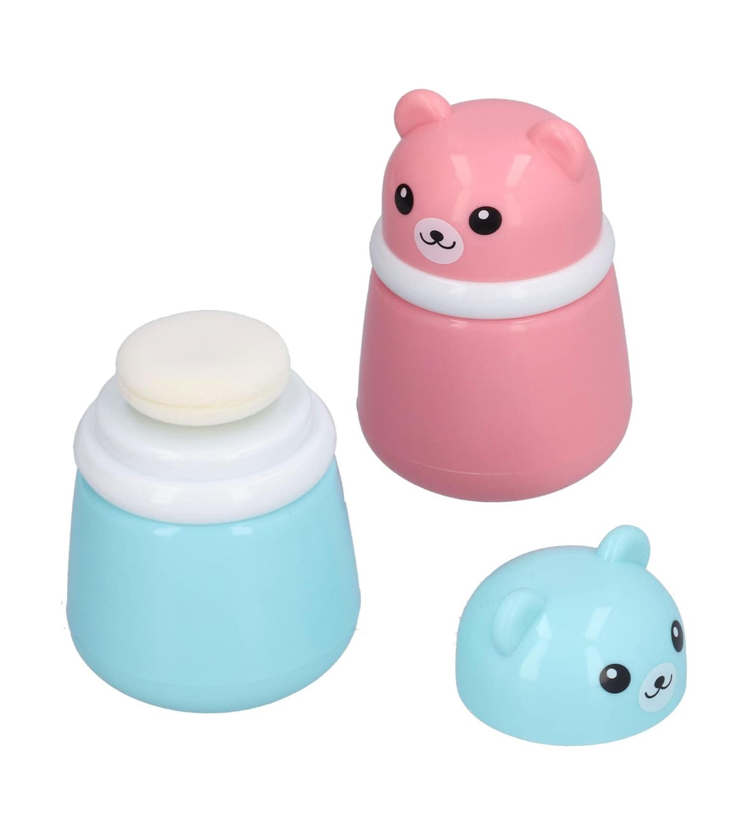 2 Pack Baby Powder Container with Puff - Cute Bear Face Dispenser for Newborn Bathing & Travel - Ideal Baby Powder Puff Case - Buy Online on GoSupps.com