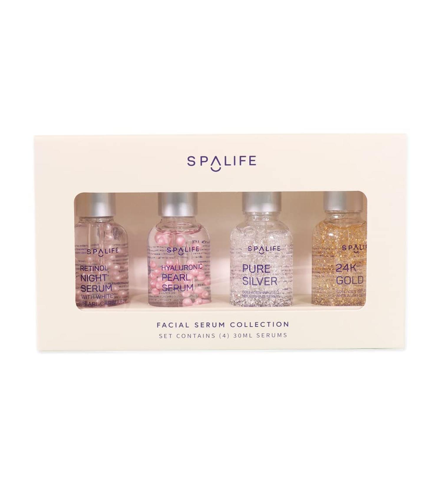 Spa Life Facial Serum Collection - 4 Serums with Retinol, Hyaluronic Pearls, Silver & 24K Gold - 30mL Each - Buy Online on GoSupps.com