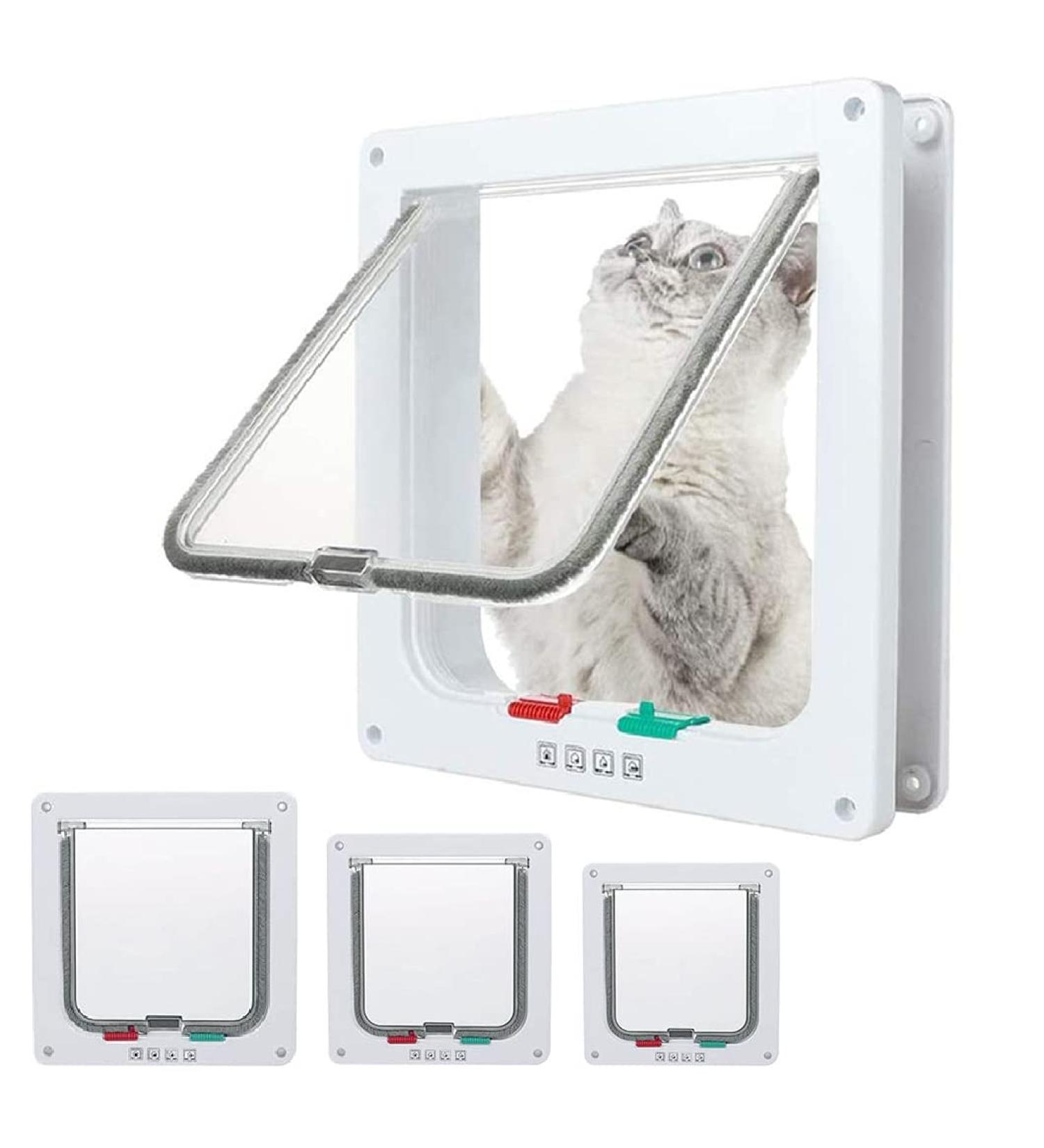 4-Way Locking Cat Flap Door for Interior & Exterior - White Medium Size for Cats & Small Dogs - Buy Online on GoSupps.com