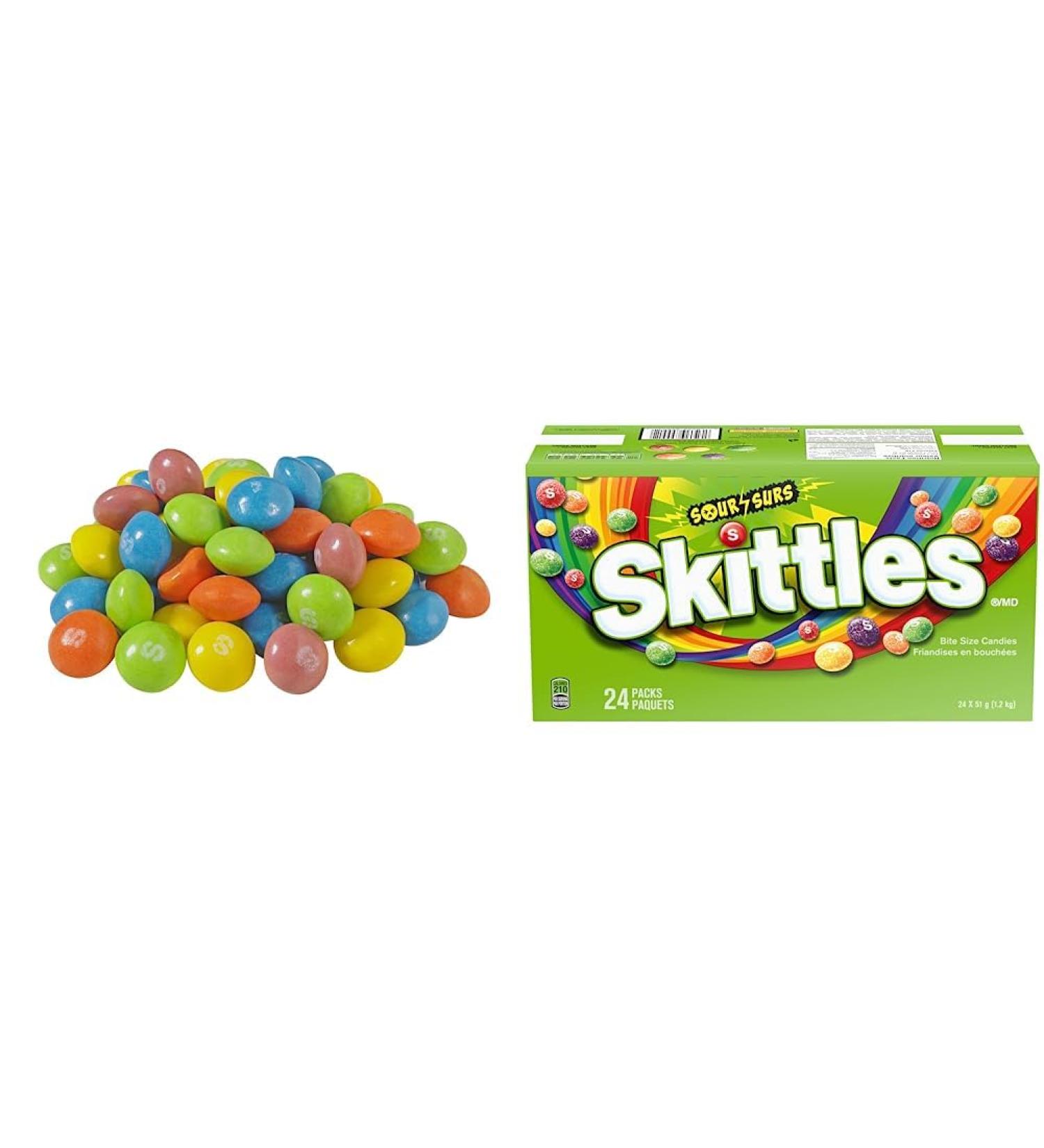 Skittles Tropical Bulk Box 11.34 Kilograms & Sour Chewy Candy Full Size Bag 51g per Pack 24 Count Bulk Box + Sugar Candy Green - Buy Online on GoSupps.com
