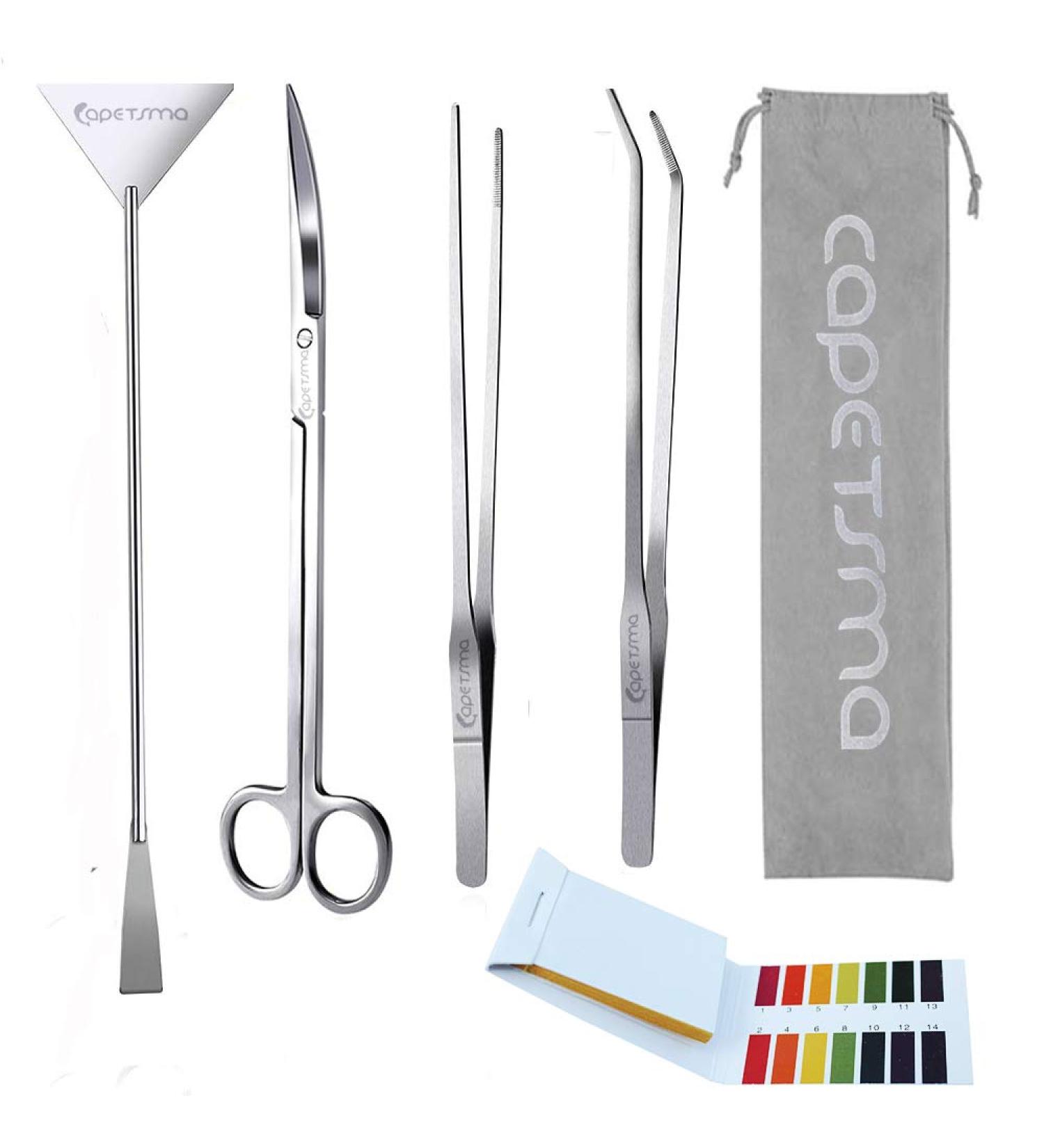 Capetsma Aquascape Tool Set - Long Stainless Steel Aquarium Tweezers, Scissors & Spatula for Plant Care & Cleaning - Buy Online on GoSupps.com