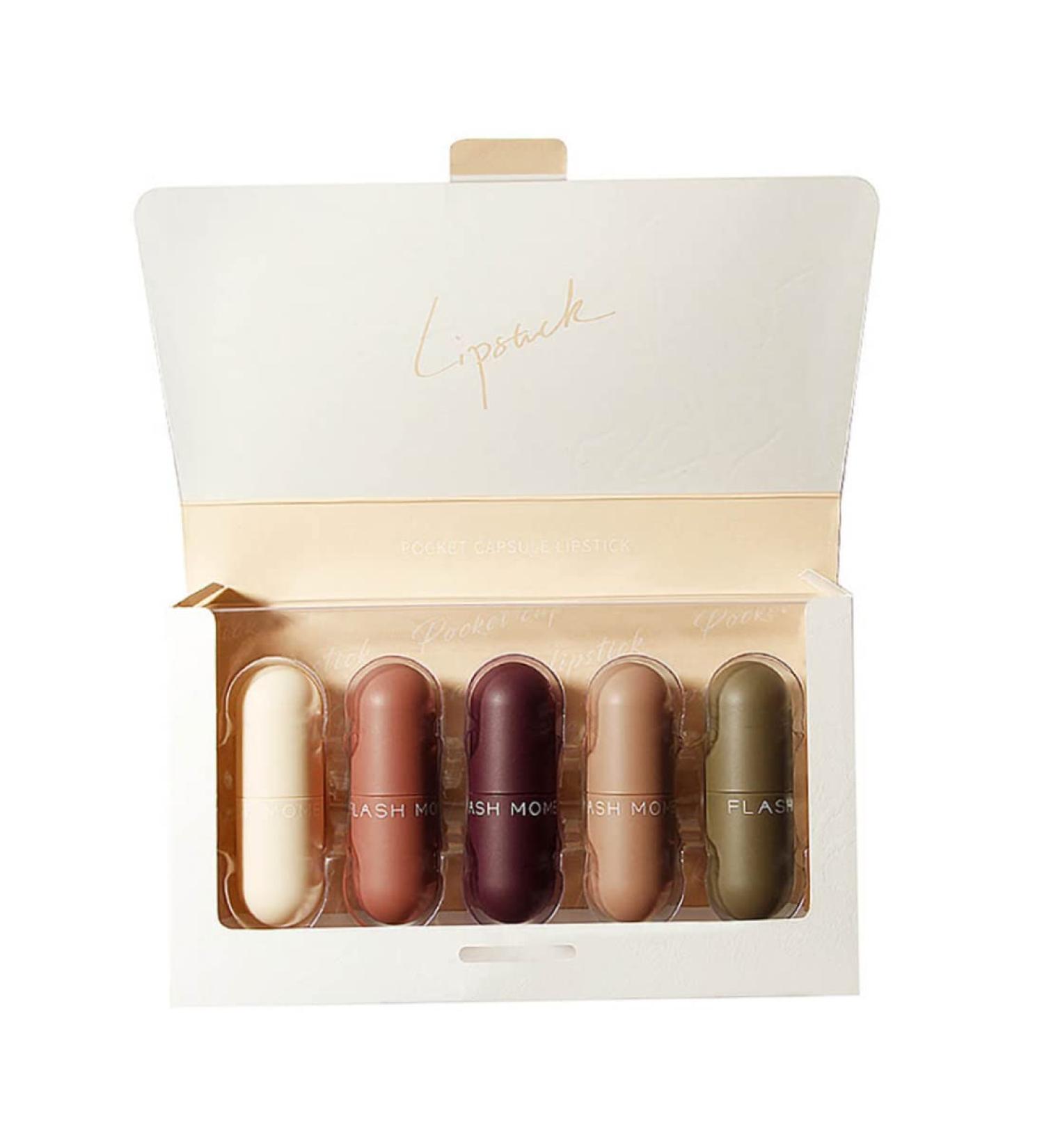 5PCS Mini Capsule Matte Lipstick Kit - Long-Lasting Velvet Moisturizing Waterproof | International Shipping Available - Buy Online on GoSupps.com