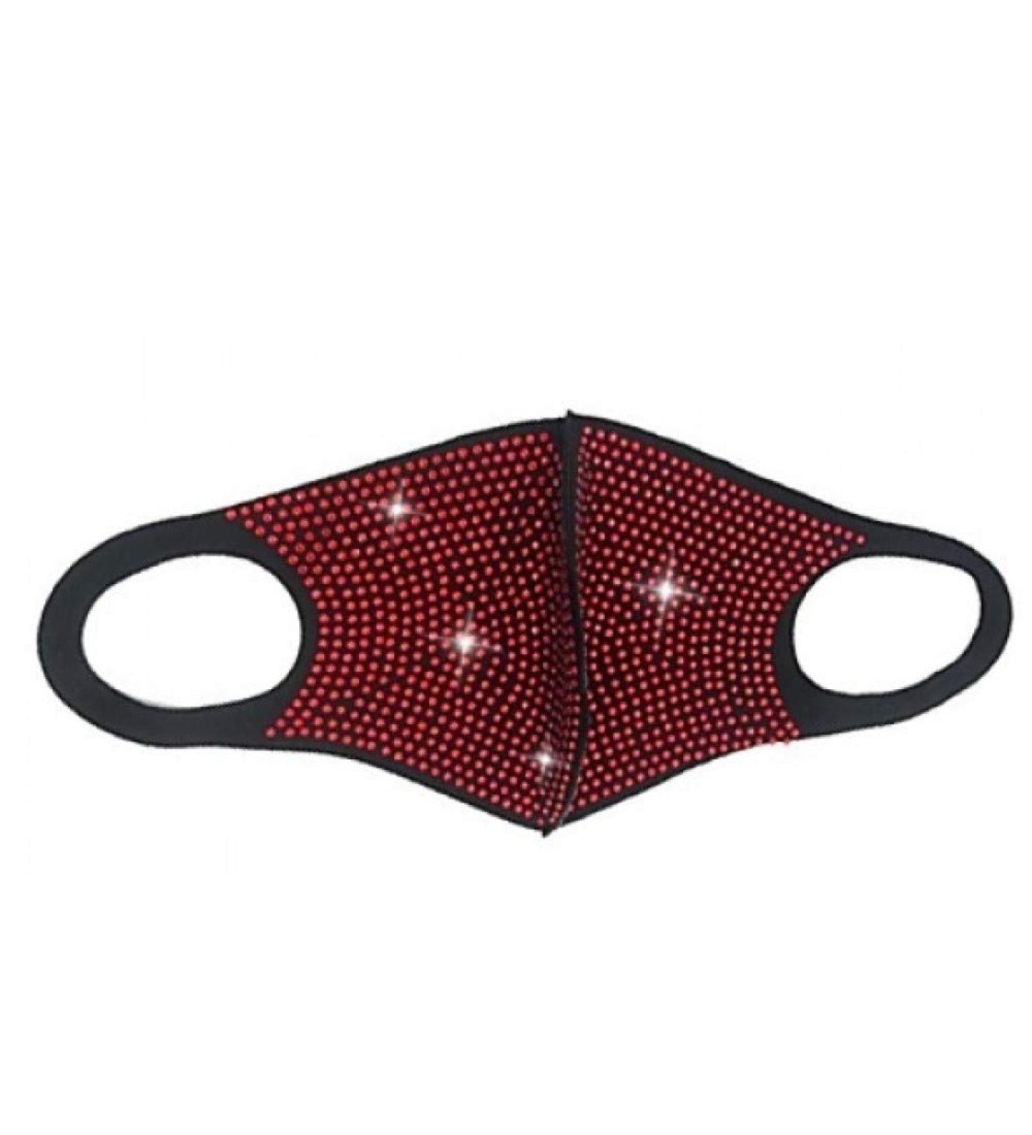 new luxury black with diamond letters rhinestone tassel washable jewelry mask - Red