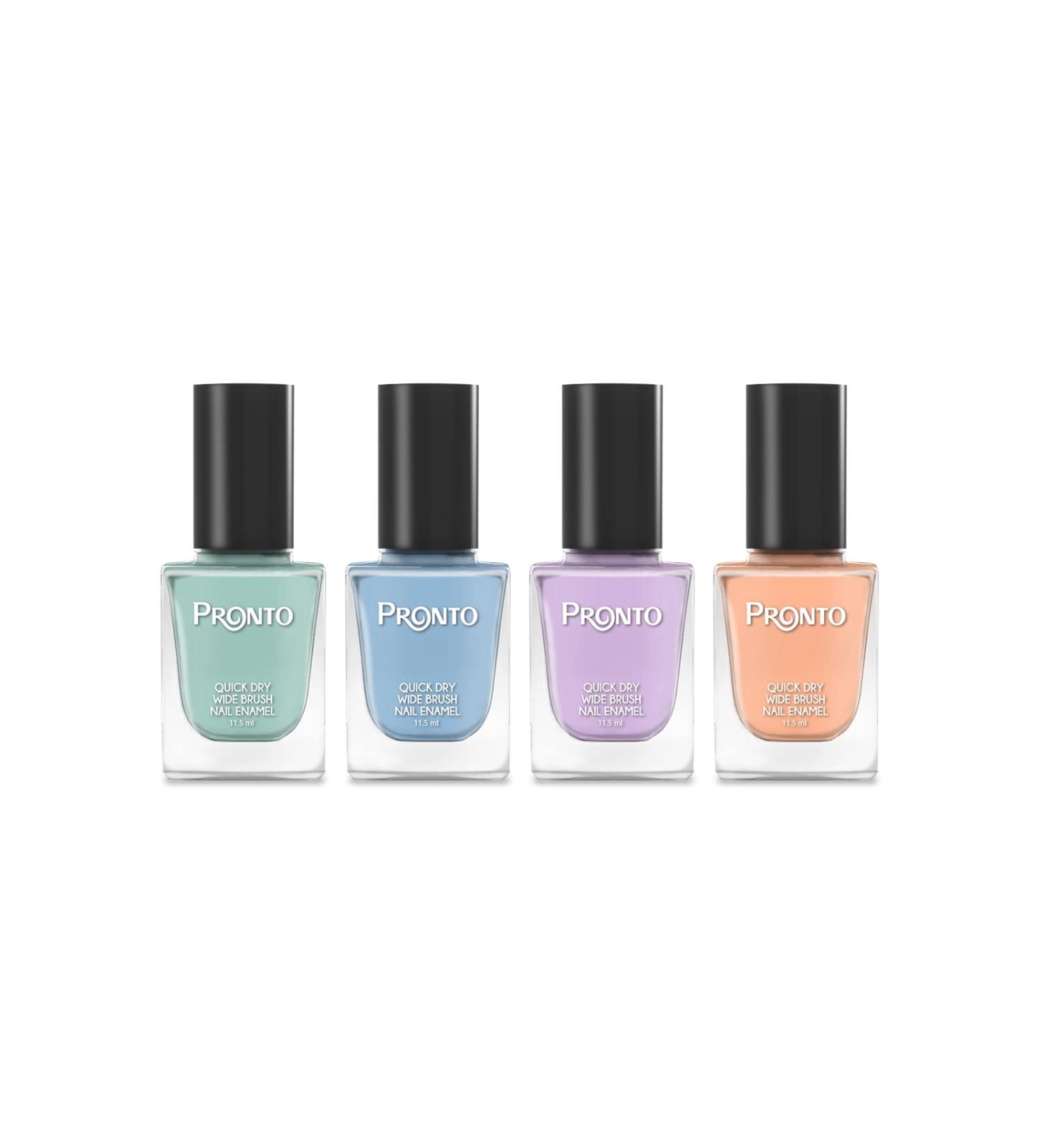 Pronto Collection 4-Piece Set: Long-Lasting Quick Dry Mirror Shine Nail Polish with Hardener for Bright & Shiny Finish (Pretty Pastels) - 11.5ml/0.40oz - Buy Online on GoSupps.com