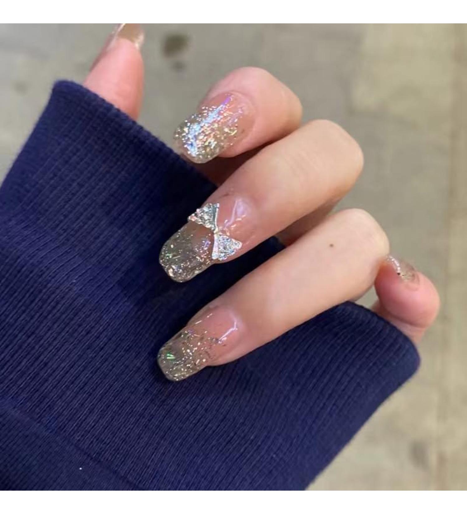 24Pcs/Set Press On Nails Ins Silver Butterfly False Nails Acrylic Fake Nails Full Cover Nails Tips Artificial Finger Manicure Press on nails for Women and Girls - Buy Online on GoSupps.com