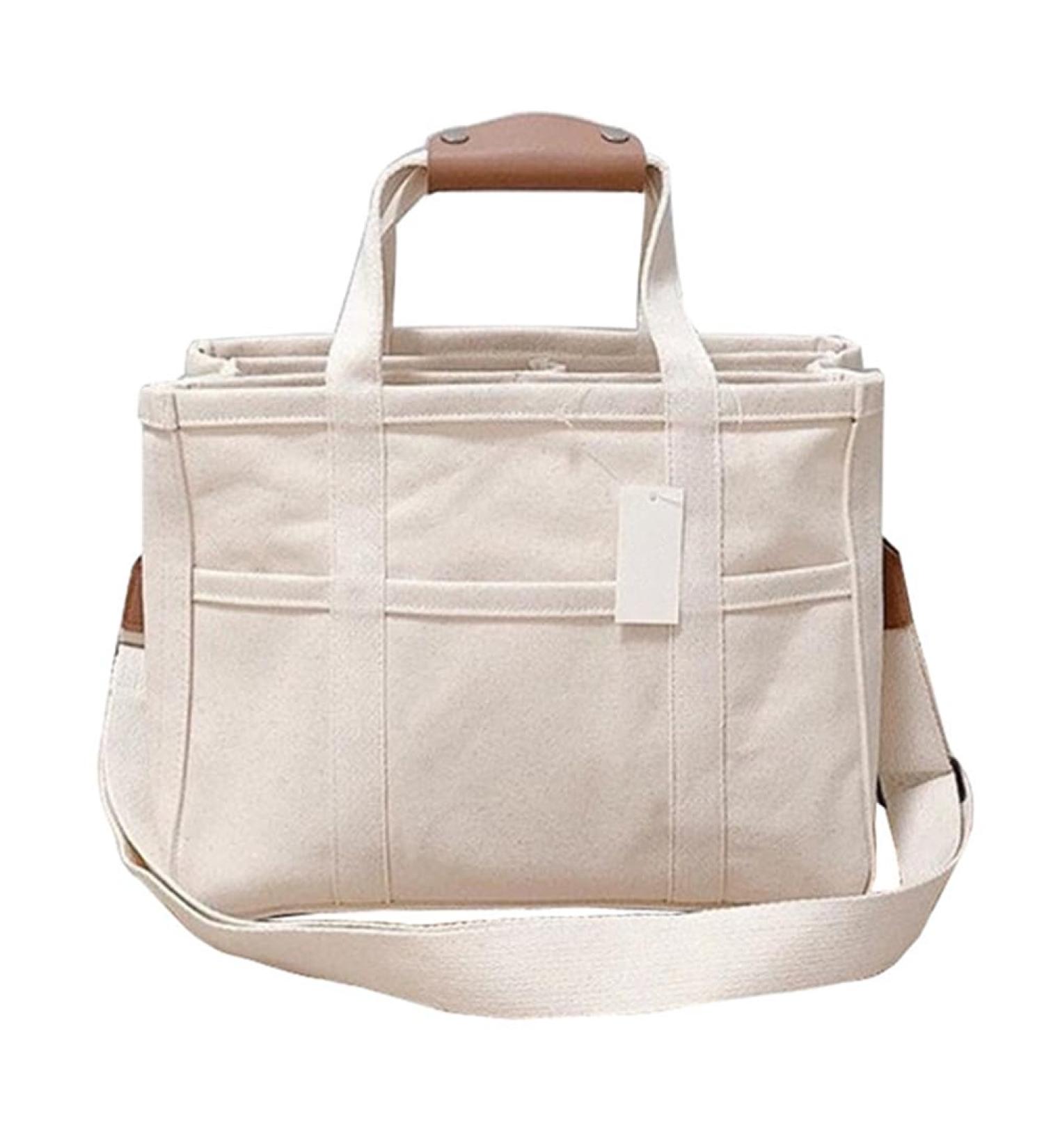 Stylish Beige Canvas Multi-Function Diaper Bag | Versatile Baby Wrap Handbag & Shoulder Crossbody for Moms & Dads - International Shipping - Buy Online on GoSupps.com
