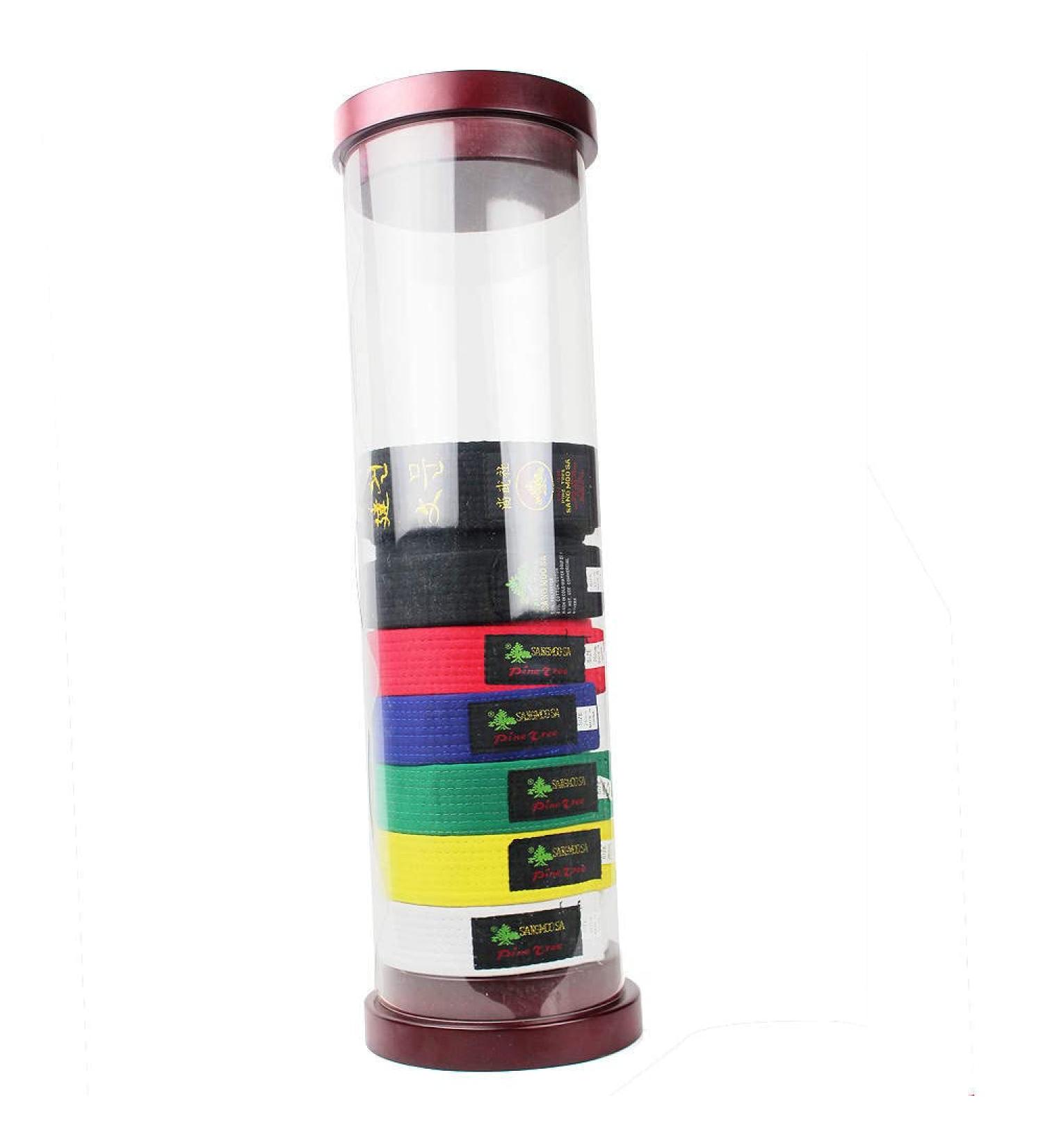 10-Belt Mahogany Cylinder Martial Arts Belt Display Case for Taekwondo, Karate, Jiu Jitsu & More - Buy Online on GoSupps.com