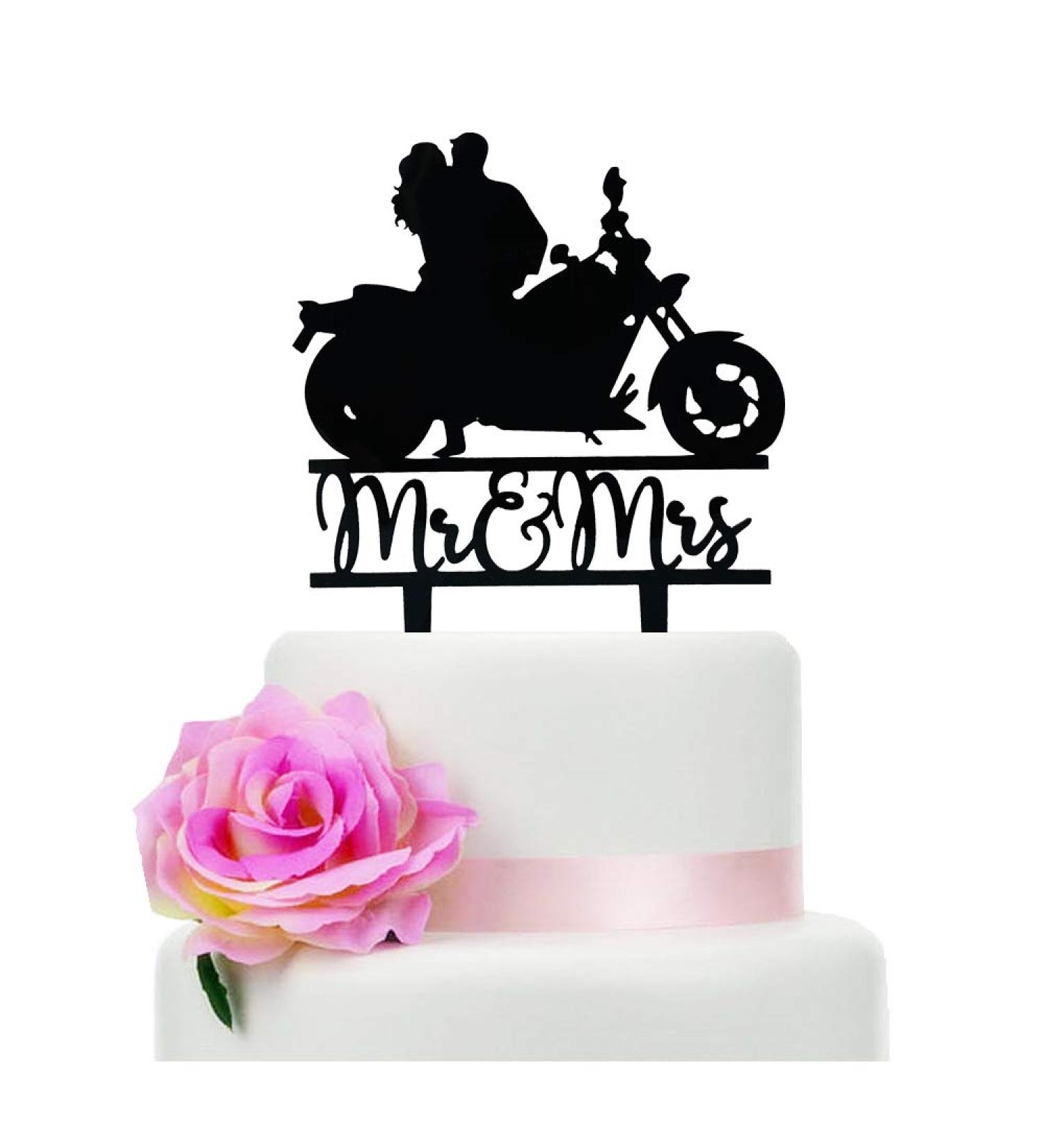 Motorcycle Wedding Cake Topper Black Acrylic Bride and Groom Cake Topper Funny Mr & Mrs Wedding Cake Topper Perfect for Wedding/Engagement/Bridal Shower Party Decor - Buy Online on GoSupps.com