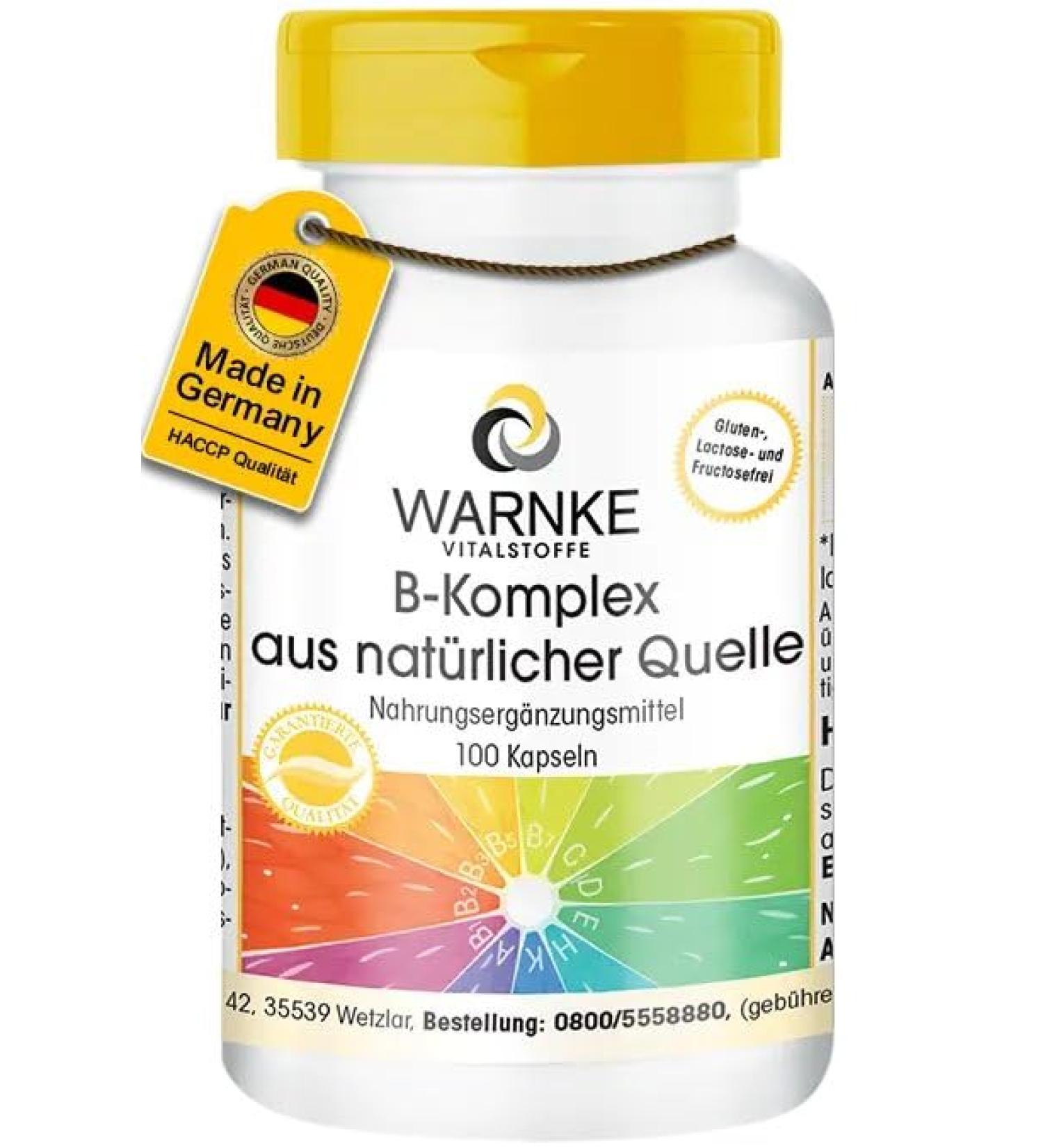 WARNKE VITAL SUBSTANCES Vitamin B complex from natural source 100 capsules B vitamins with choline and inositol vegan Warnke Vitalstoffe German pharmacy quality - Buy Online on GoSupps.com