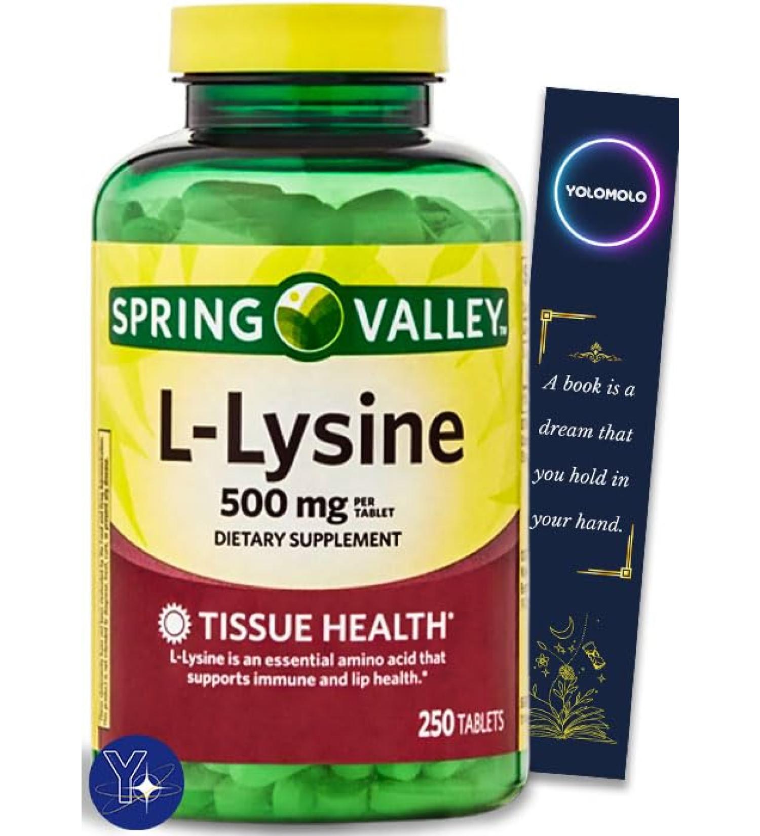 Spring Valley L-Lysine Dietary Supplement 500 mg - 250 Count | International Shipping & YOLOMOLO Bookmark Gift - Buy Online on GoSupps.com