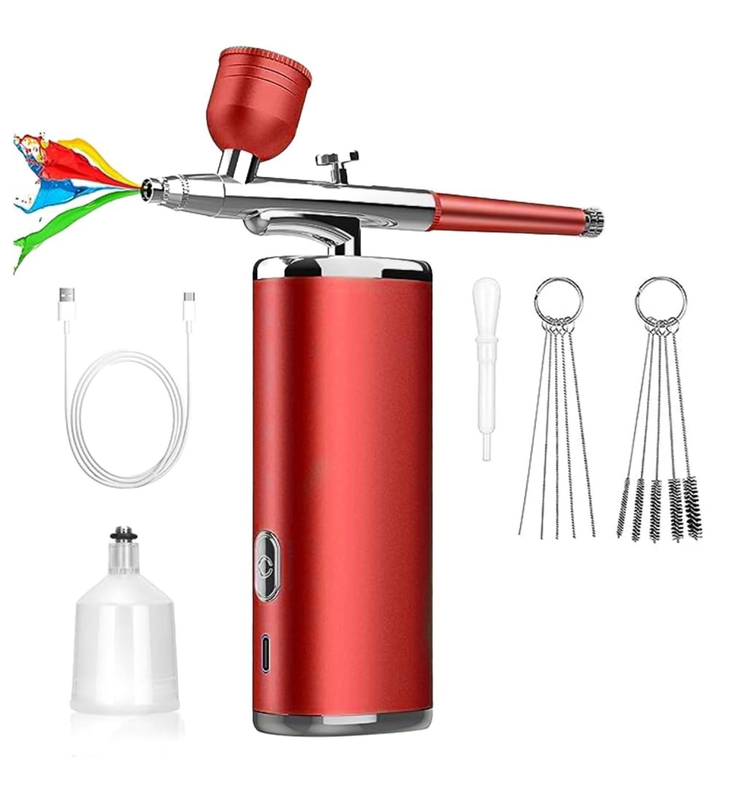 dinio Portable Rechargeable Wireless Airbrush with Compressor Fit for Face Beauty Nail Art Red - Buy Online on GoSupps.com
