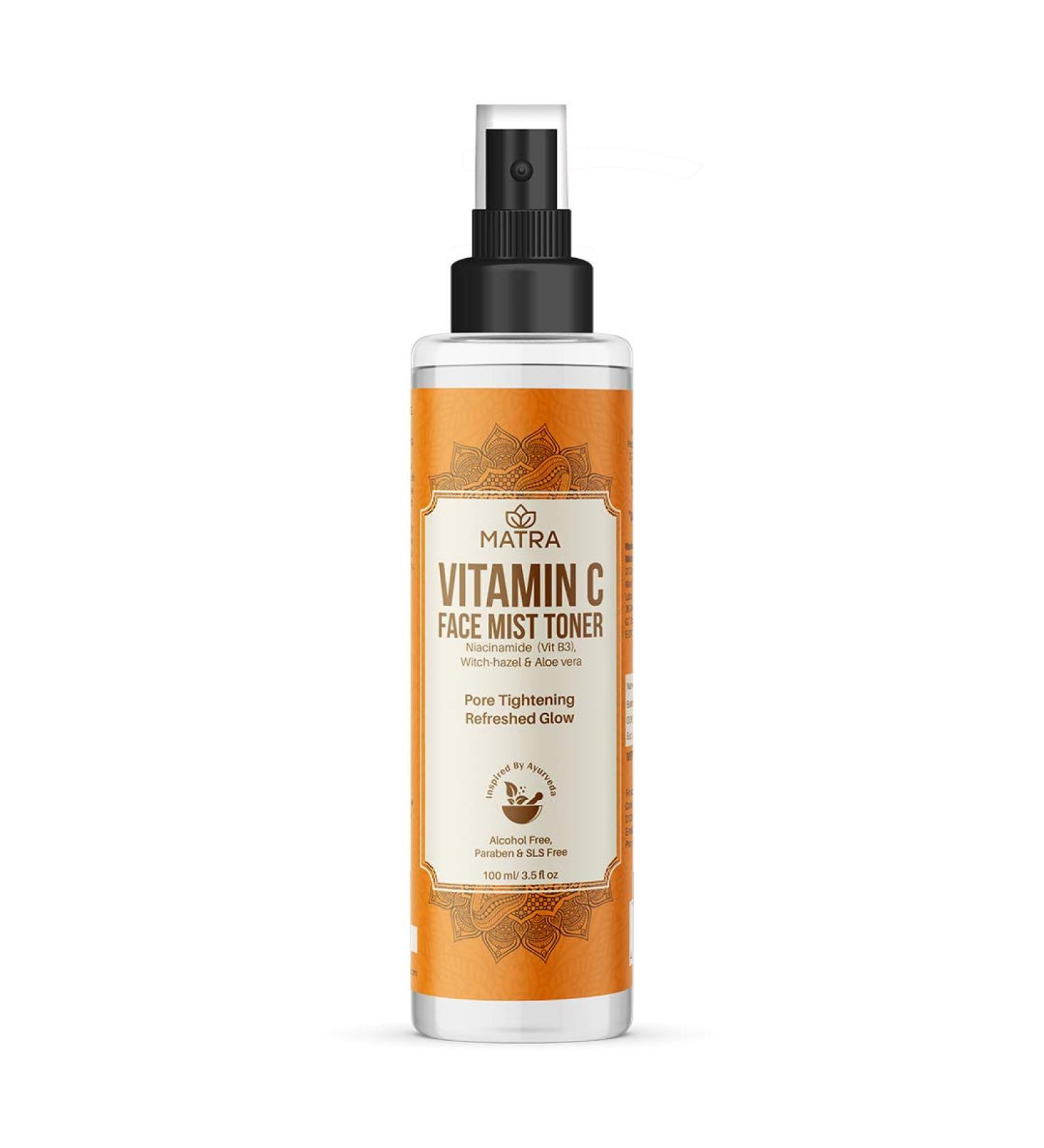 Matra Vitamin C Alcohol Free Toner | Pore Tightening Face Mist with Niacinamide Witch Hazel & Aloe Vera - Refreshing Glow (100ml - Buy Online on GoSupps.com