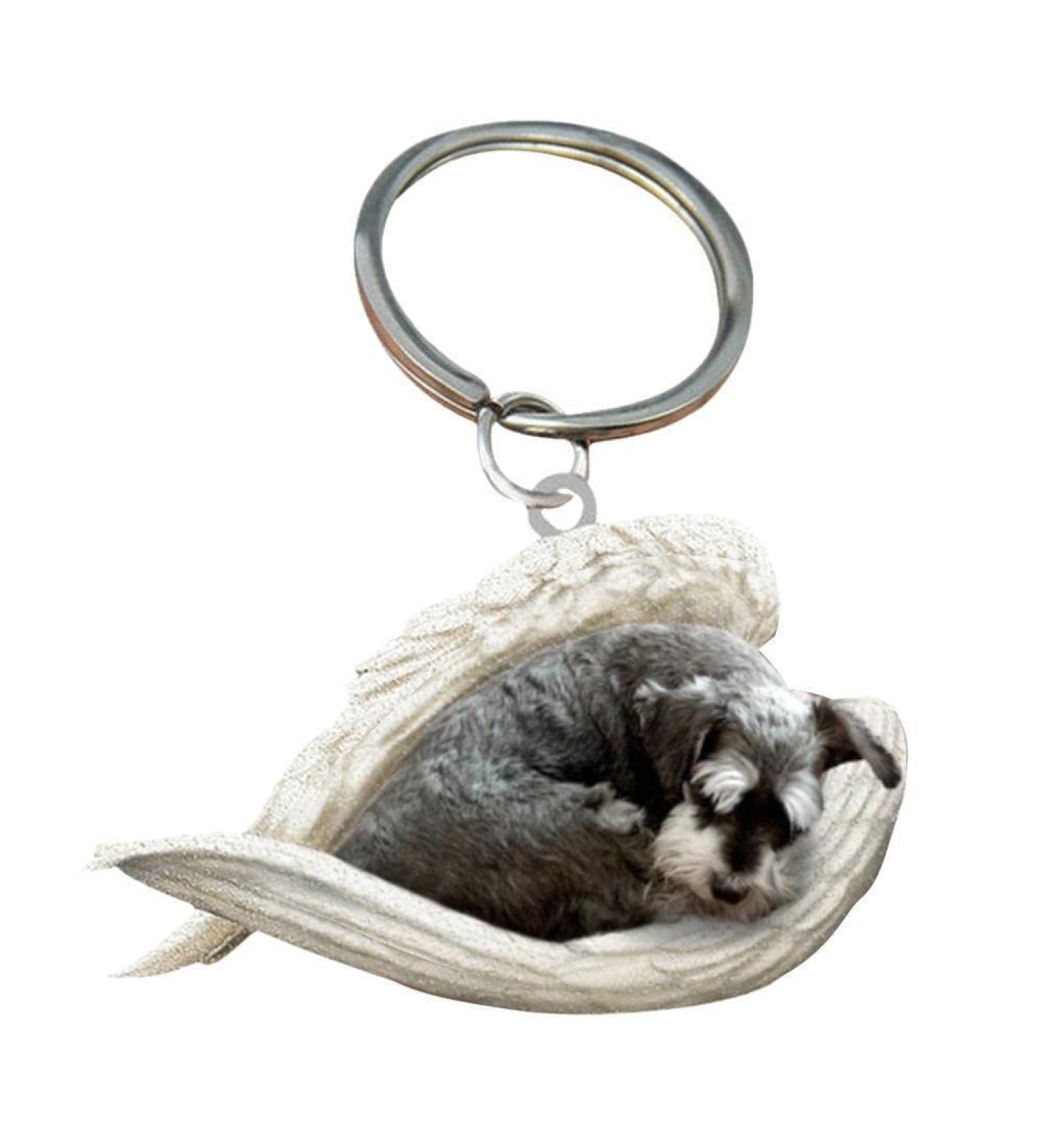 Adorable Sleeping Dog Angel Car Pendant | Perfect Key Hanging Ornament for Dog Lovers & Moms | Schnauzer Rear View Mirror Decor - Buy Online on GoSupps.com