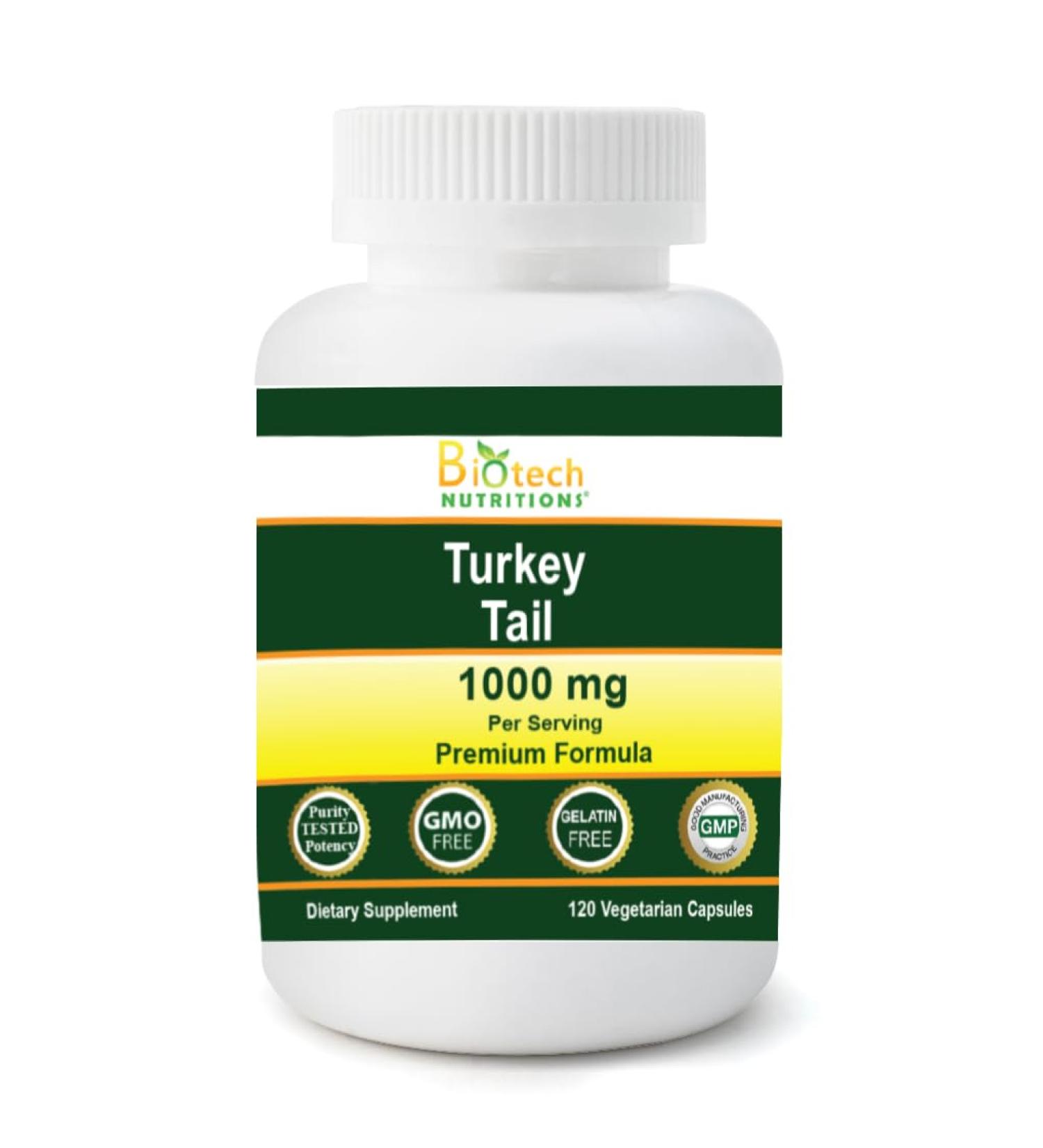 Biotech Nutritions Non-GMO Turkey Tail Mushroom 1000 Mgper Serving 120 Vegetable Capsules
