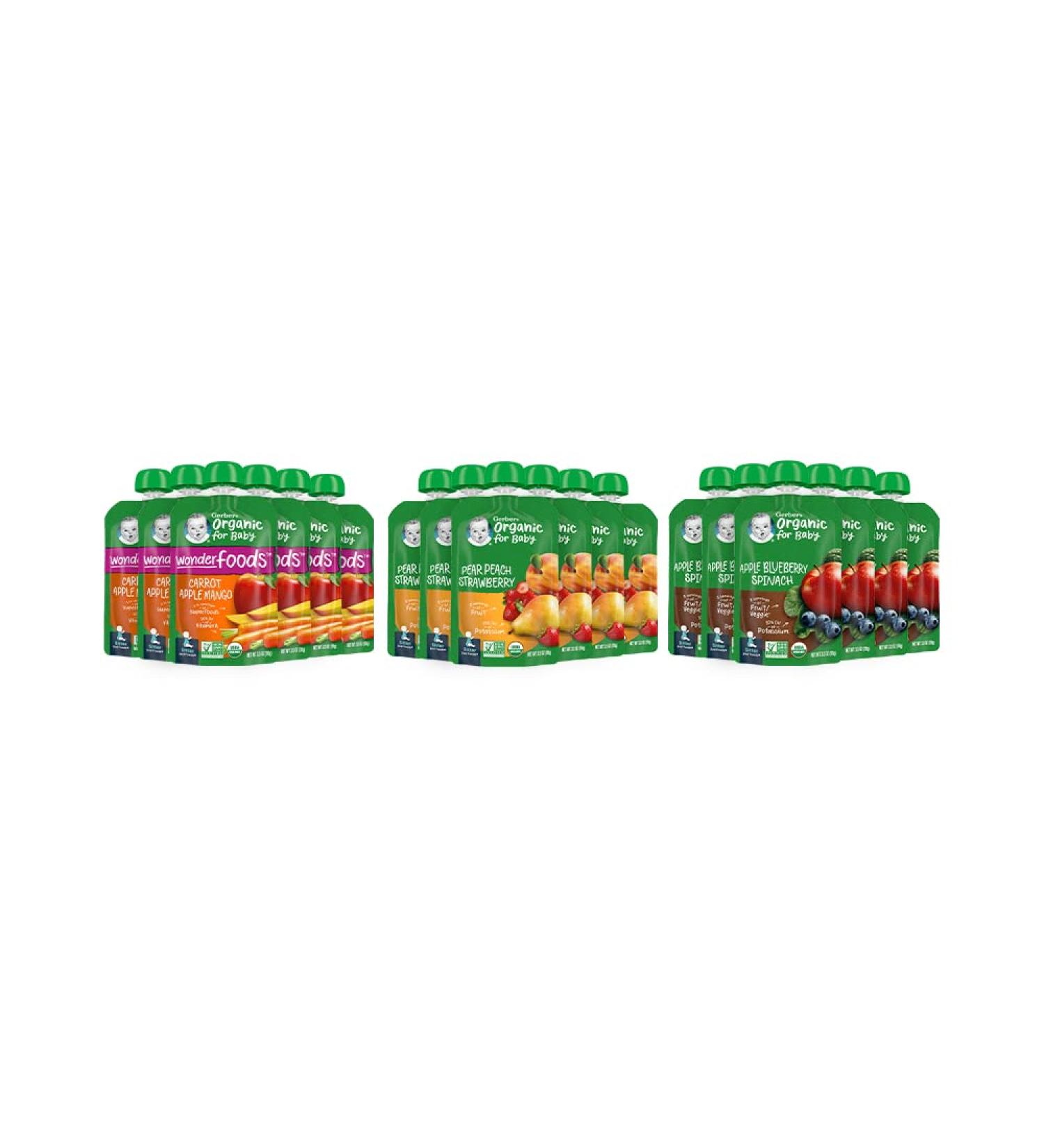 Gerber Organic 2nd Foods Pureed Baby Food Variety Pack - 18 Pouches, 3.5 oz Each - Buy Online on GoSupps.com